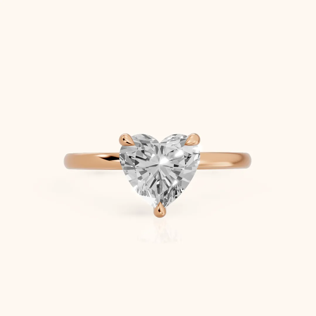 Nella Petite Solitaire Heart Diamond Engagement Ring in Rose Gold — view 2