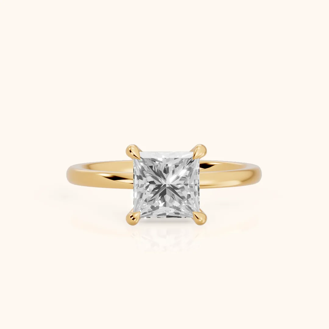 Nella Petite Solitaire Princess Diamond Engagement Ring in Yellow Gold — view 2