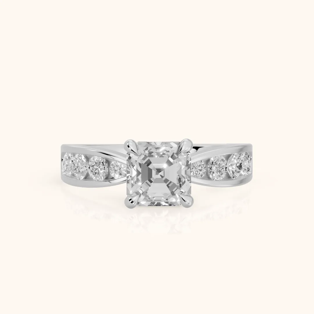Noor Channel Set Sidestone Asscher Diamond Engagement Ring in Platinum — view 2