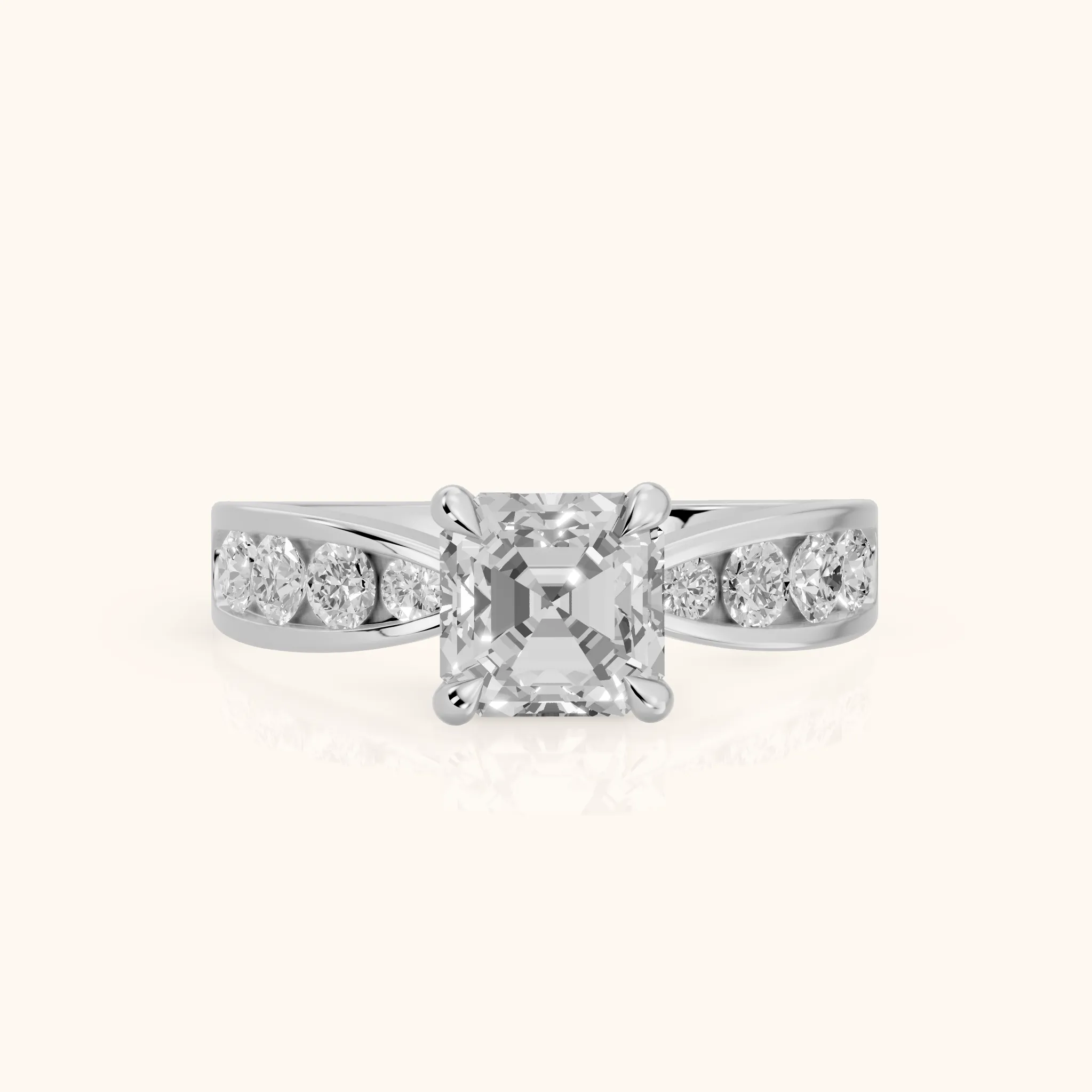 Noor Channel Set Sidestone Asscher Diamond Engagement Ring in Platinum — view 1