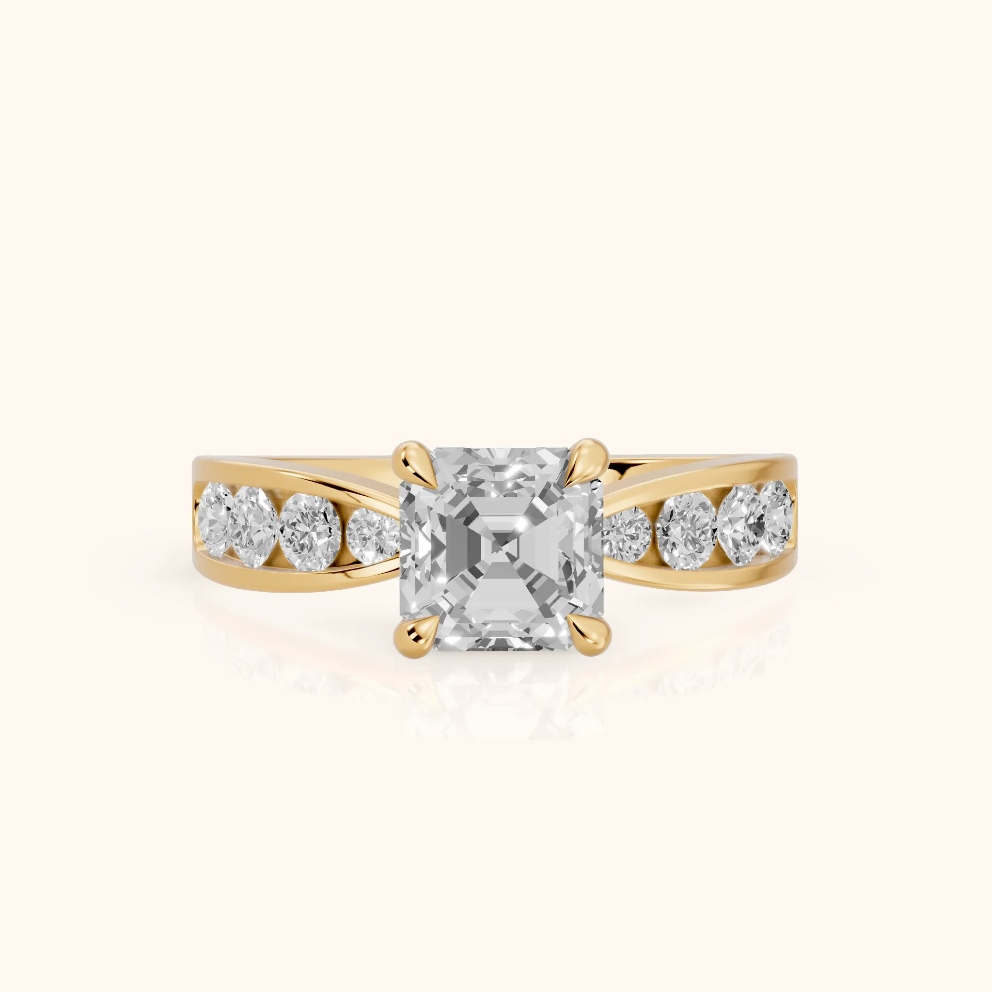 Noor Channel Set Sidestone Asscher Diamond Engagement Ring in Yellow Gold — view 1