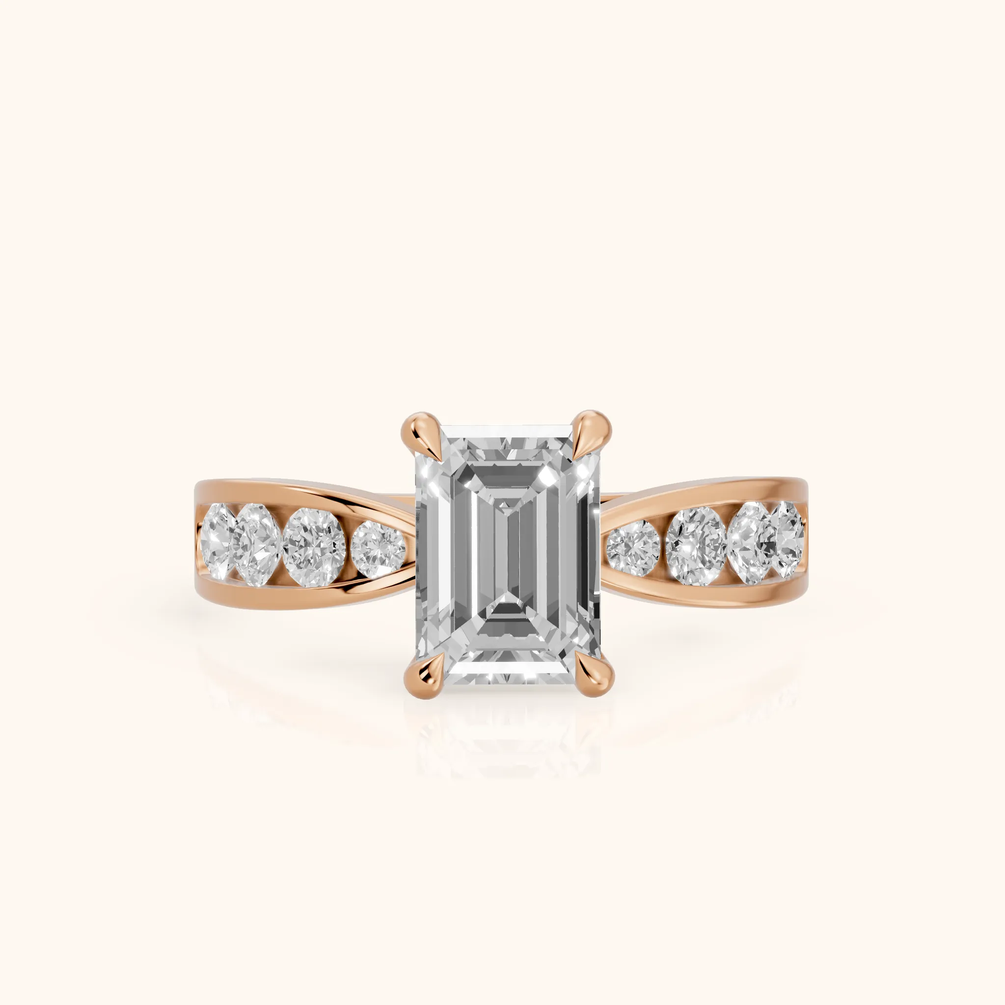 Noor Channel Set Sidestone Emerald Diamond Engagement Ring in Rose Gold — view 1