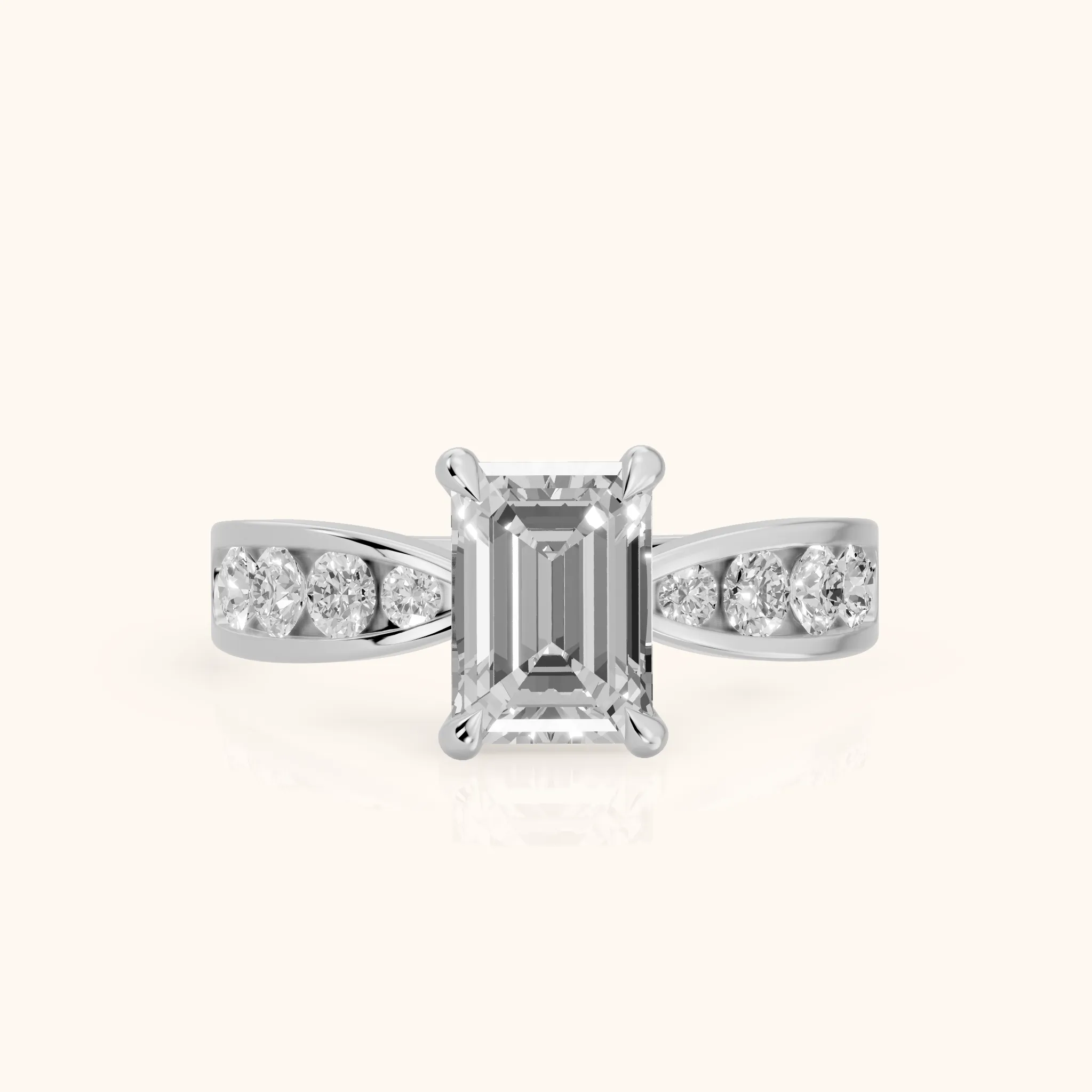 Noor Channel Set Sidestone Emerald Diamond Engagement Ring in Silver — view 1
