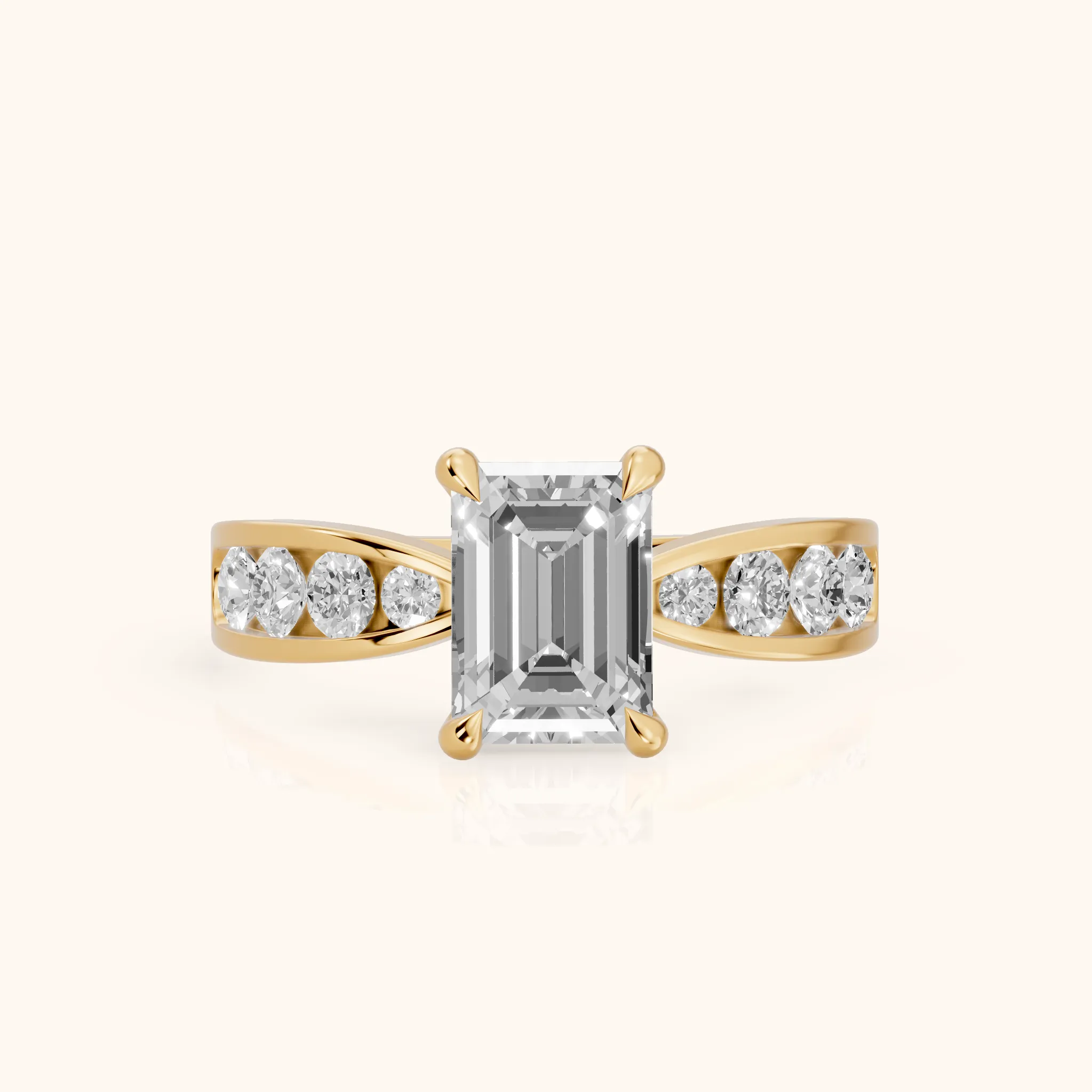 Noor Channel Set Sidestone Emerald Diamond Engagement Ring in Yellow Gold — view 1