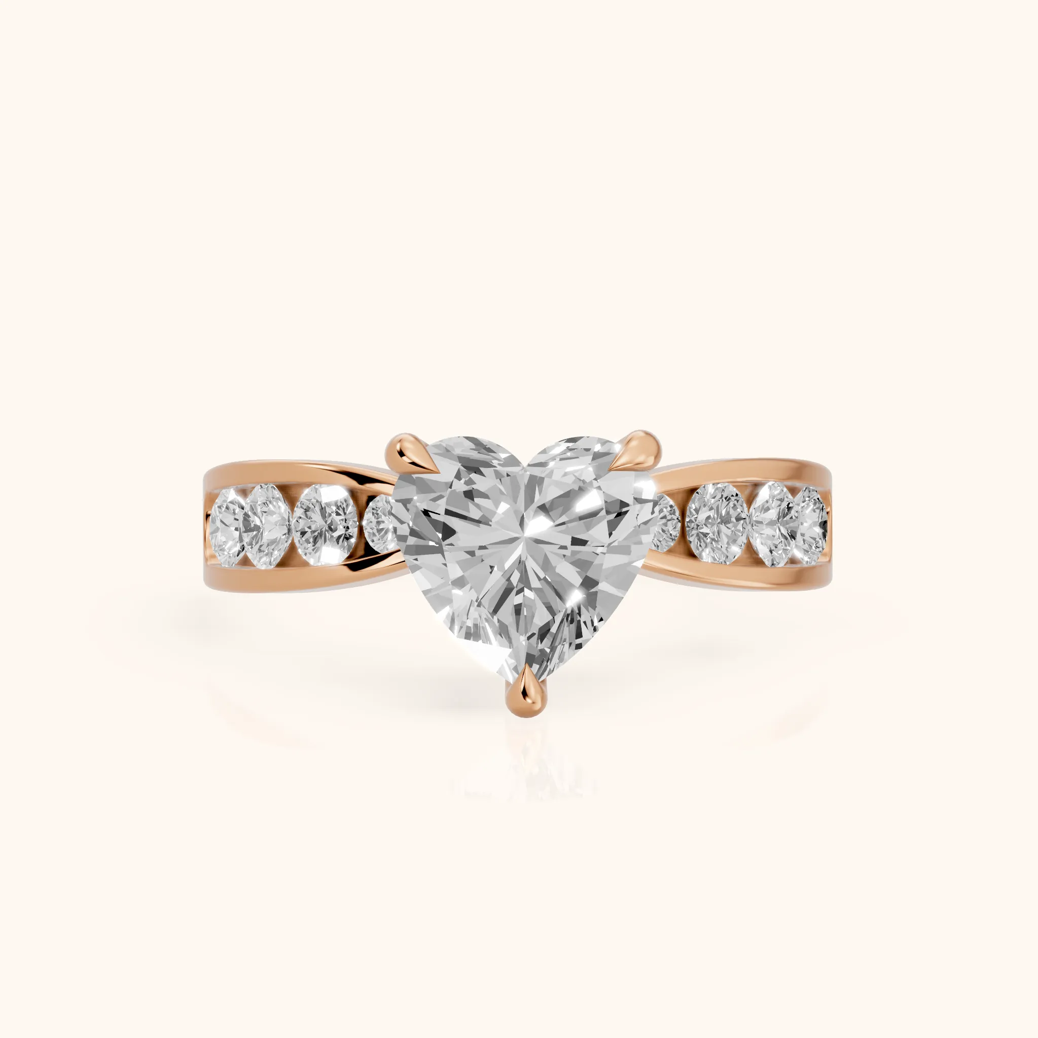 Noor Channel Set Sidestone Heart Diamond Engagement Ring in Rose Gold — view 1