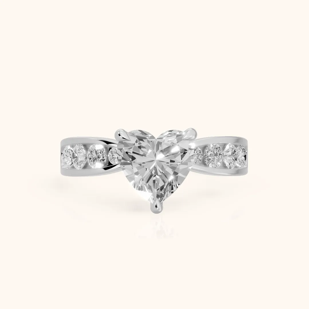 Noor Channel Set Sidestone Heart Diamond Engagement Ring in Silver — view 2