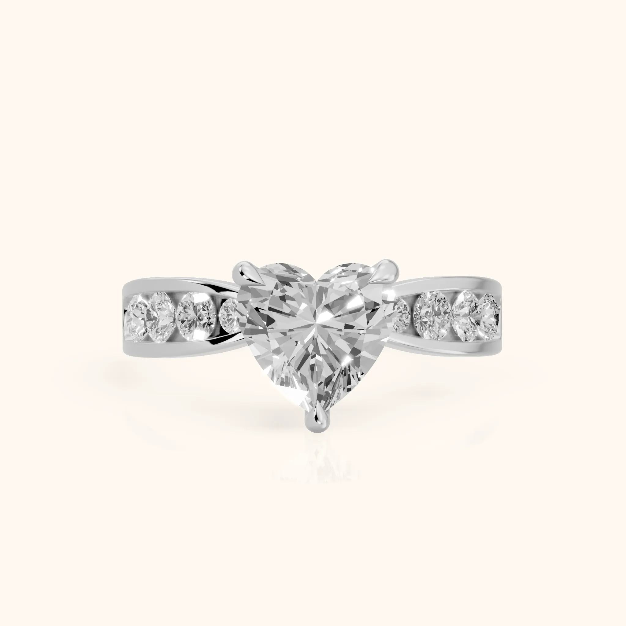 Noor Channel Set Sidestone Heart Diamond Engagement Ring in Silver — view 1