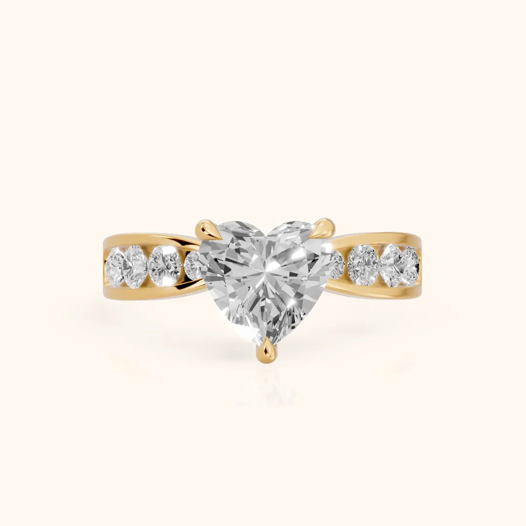 Noor Channel Set Sidestone Heart Diamond Engagement Ring in Yellow Gold — view 2