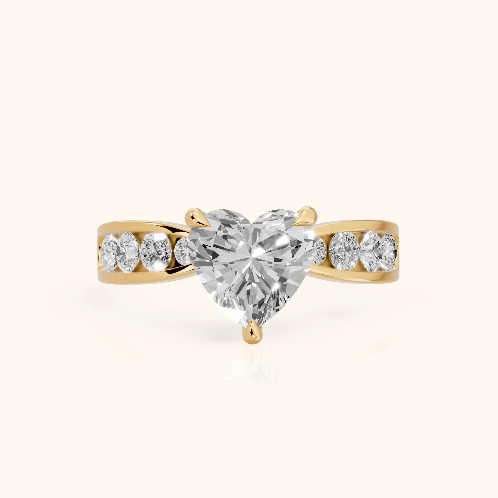 Noor Channel Set Sidestone Heart Diamond Engagement Ring in Yellow Gold — view 1