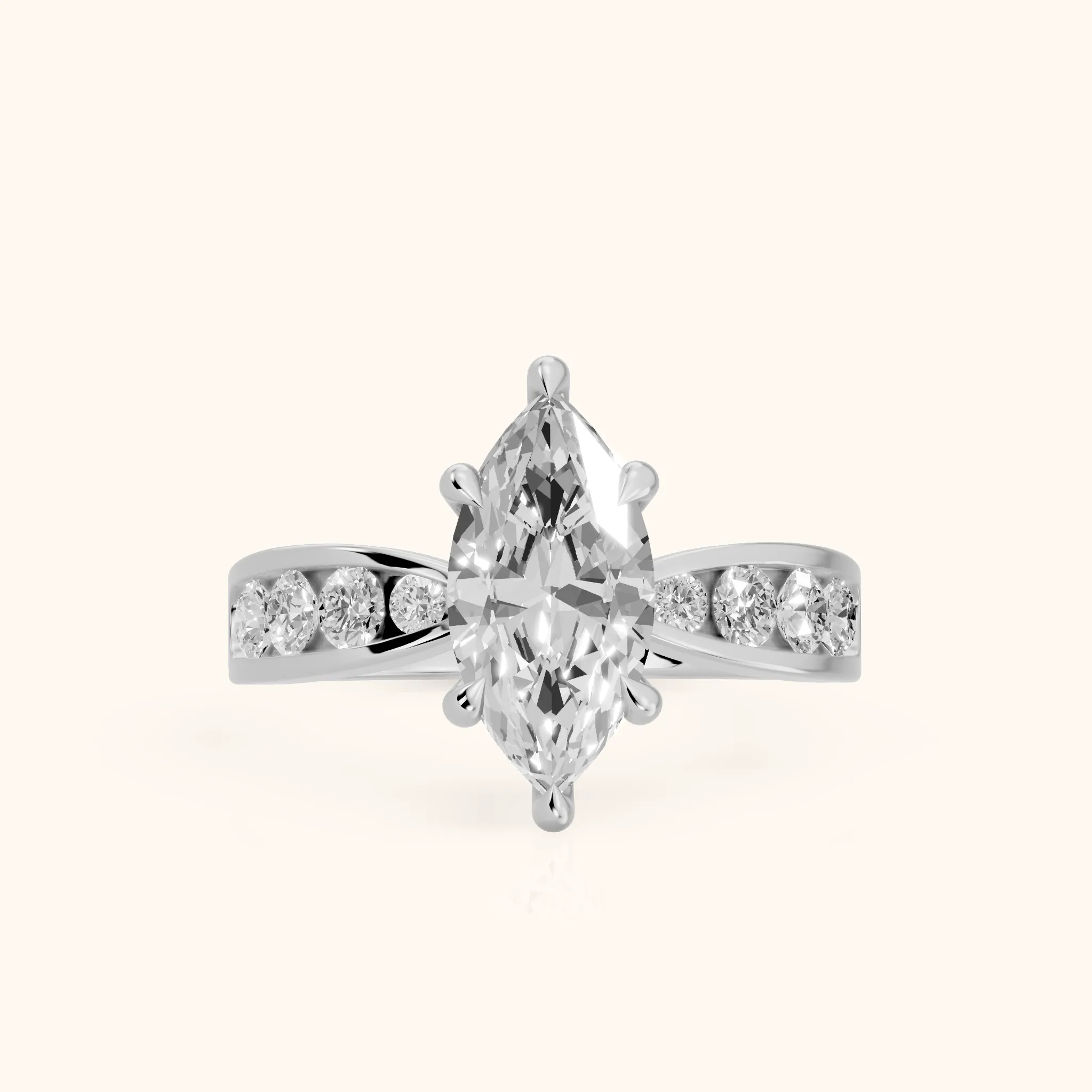 Noor Channel Set Sidestone Marquise Diamond Engagement Ring in Silver — view 1