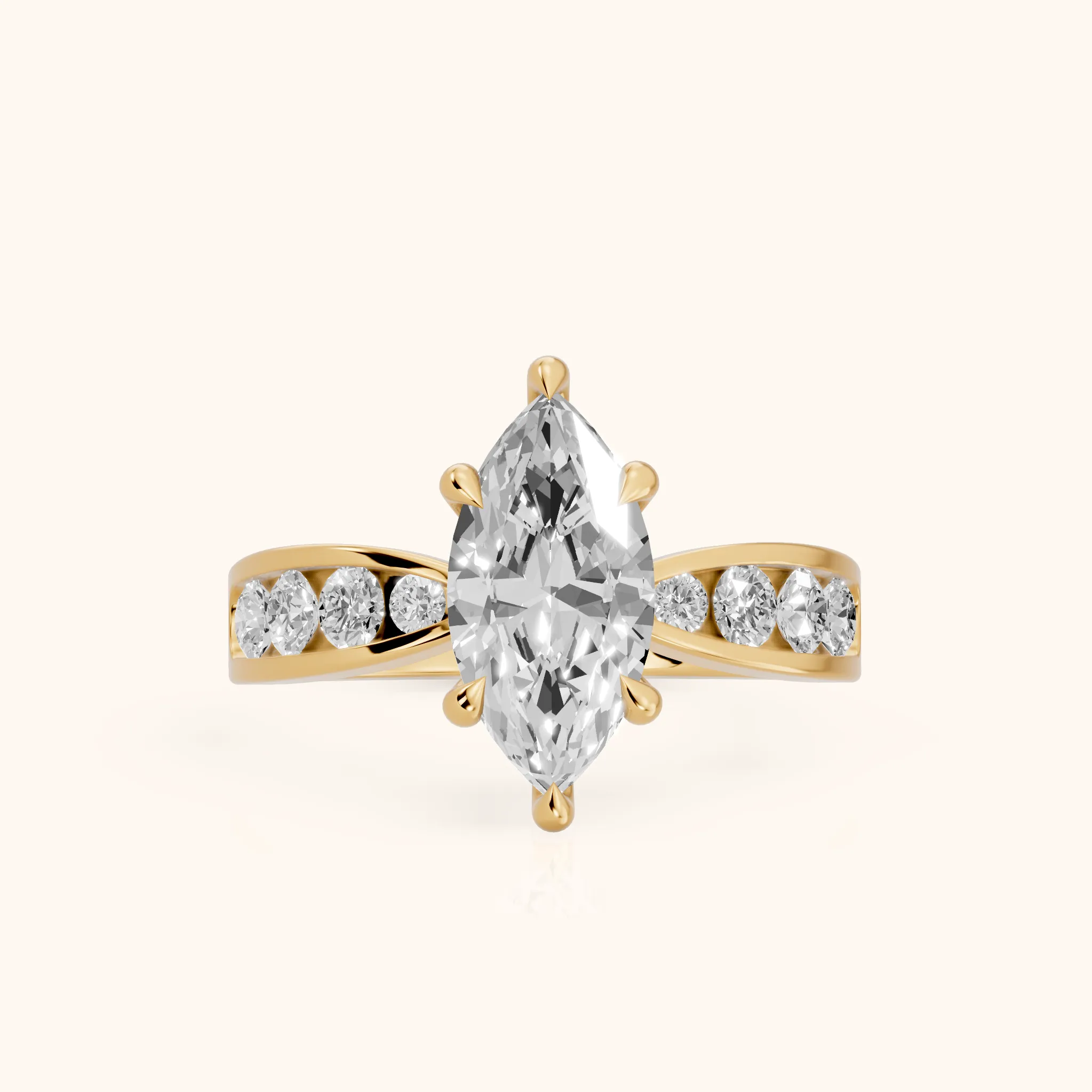Noor Channel Set Sidestone Marquise Diamond Engagement Ring in Yellow Gold — view 1