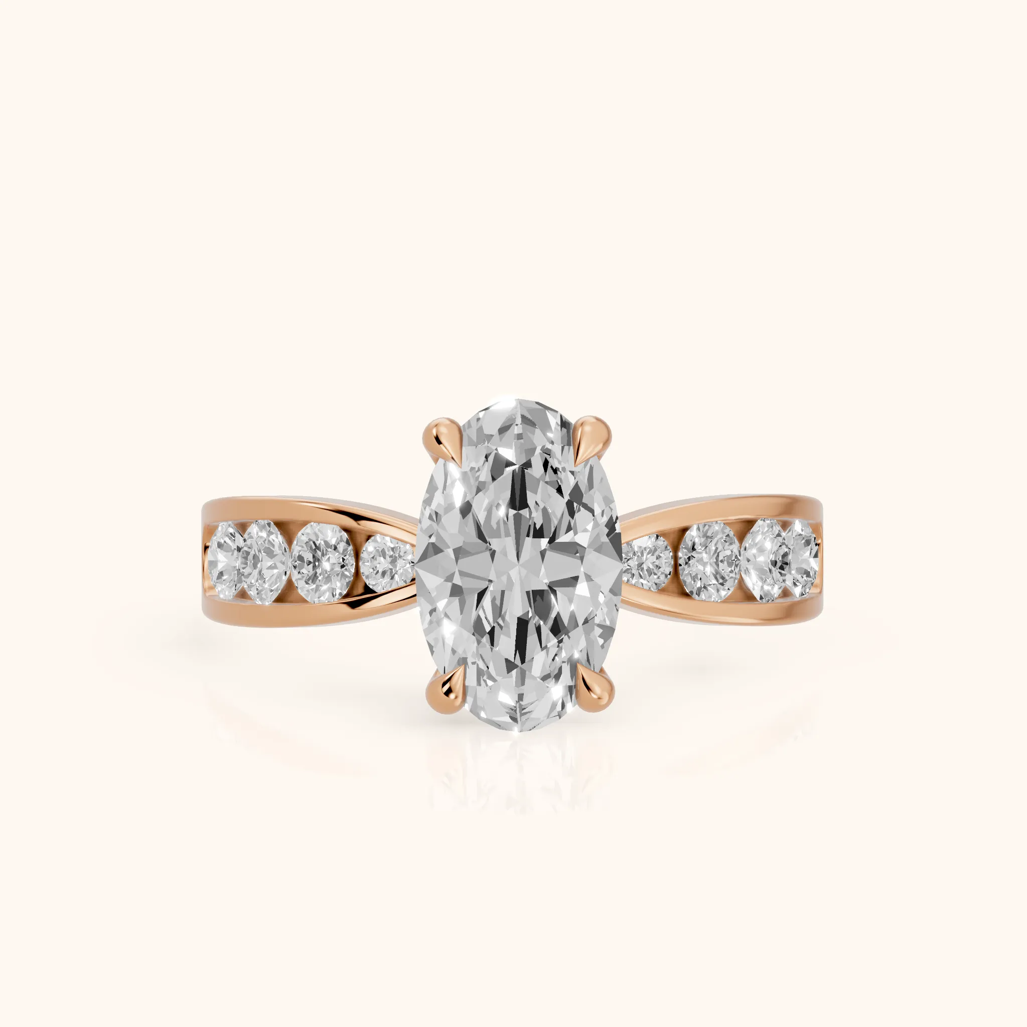 Noor Channel Set Sidestone Oval Diamond Engagement Ring in Rose Gold — view 1