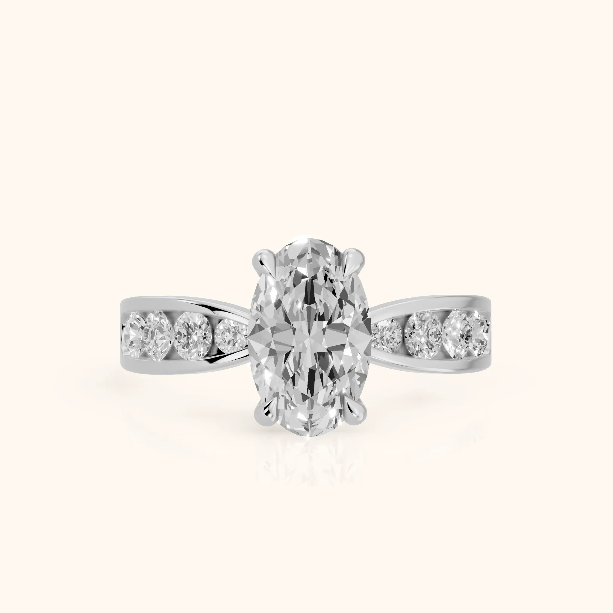 Noor Channel Set Sidestone Oval Diamond Engagement Ring in Platinum — view 1