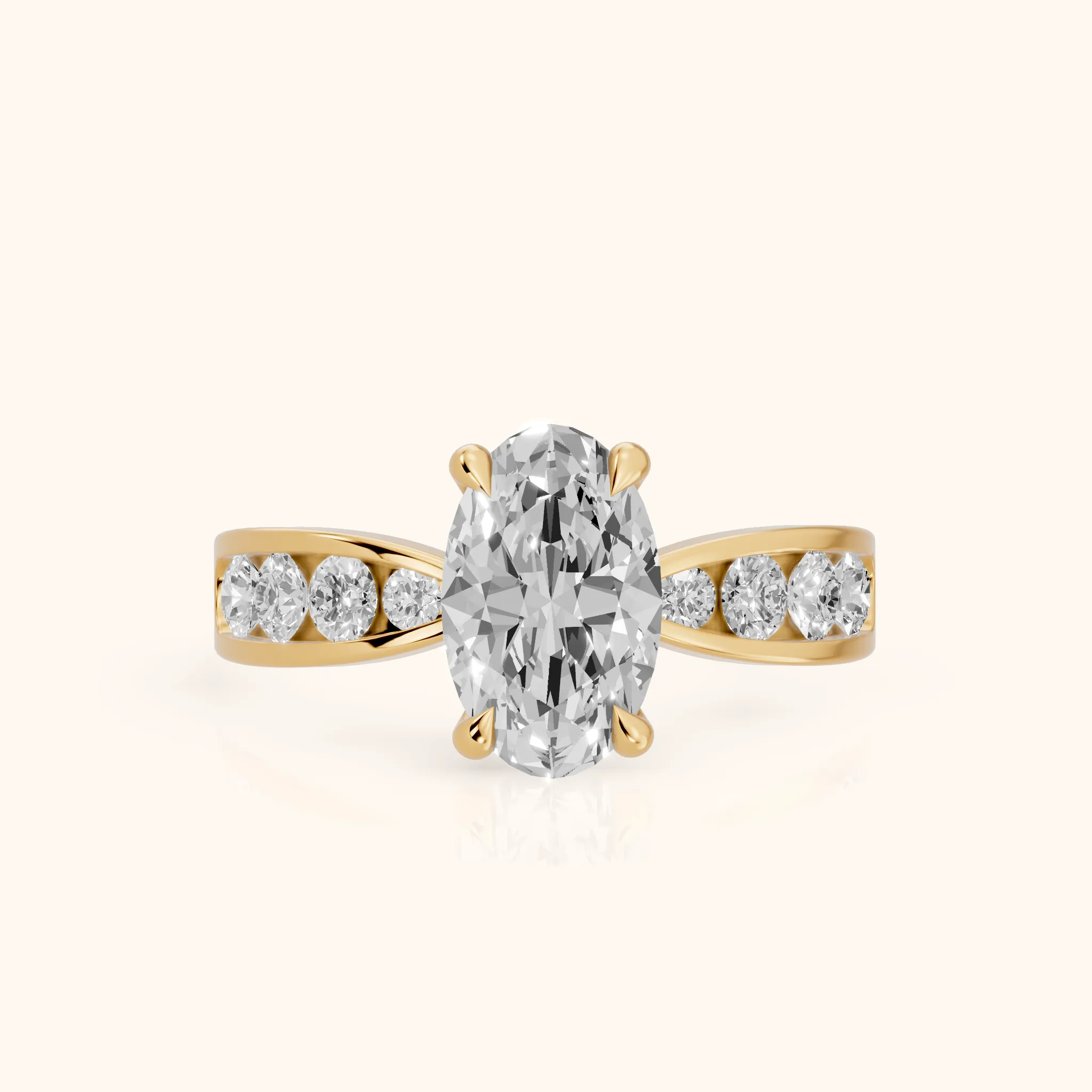 Noor Channel Set Sidestone Oval Diamond Engagement Ring in Yellow Gold — view 1