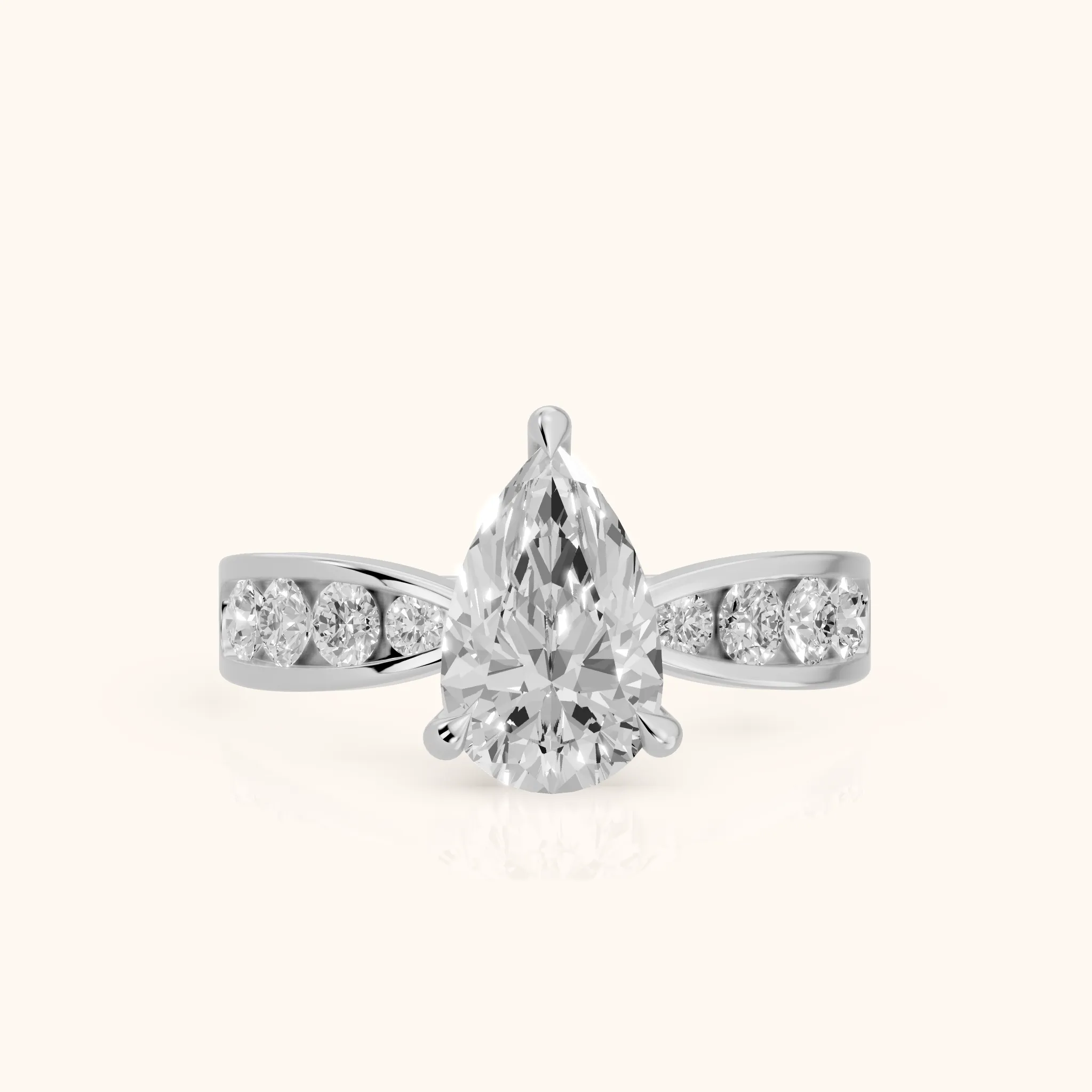 Noor Channel Set Sidestone Pear Diamond Engagement Ring in Platinum — view 1