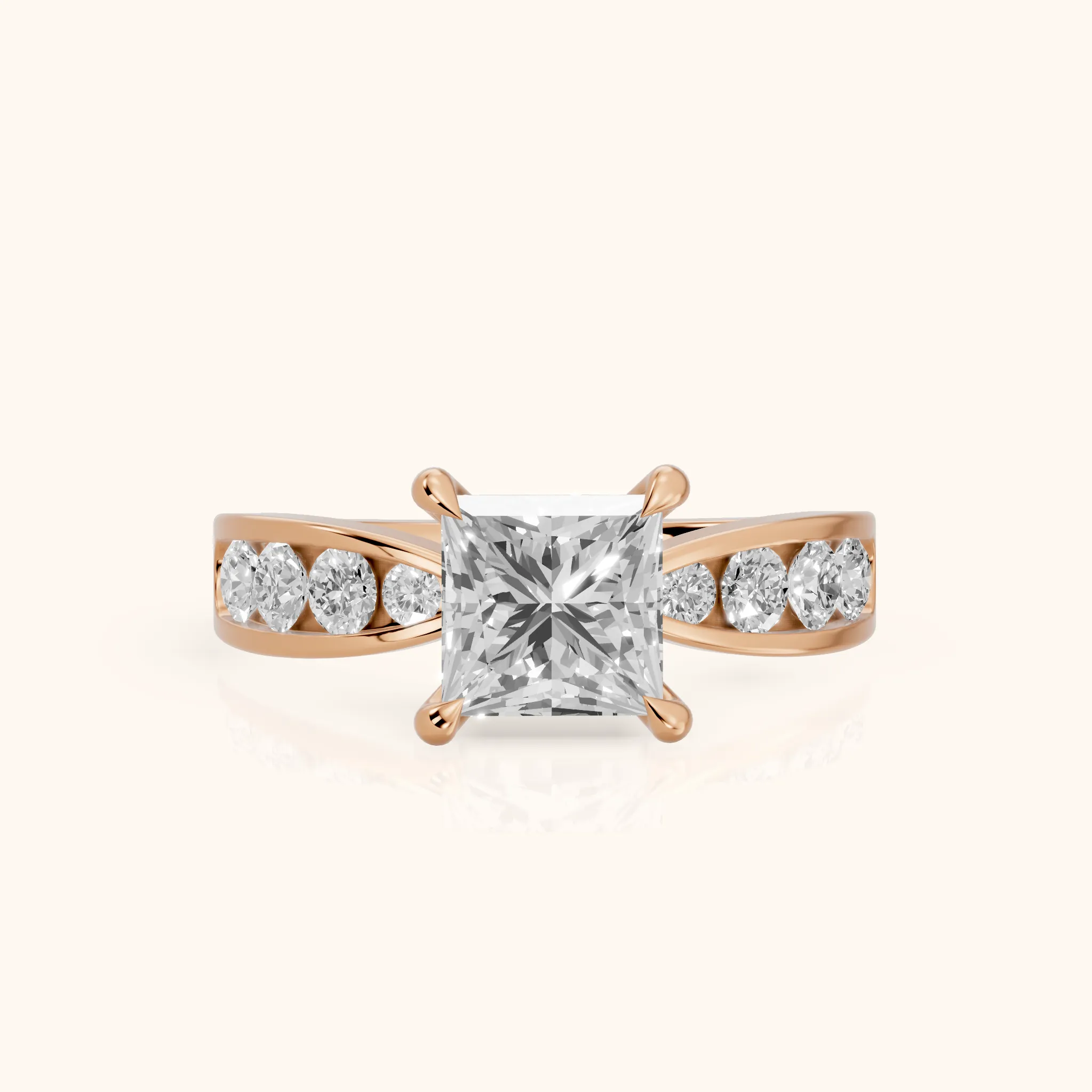 Noor Channel Set Sidestone Princess Diamond Engagement Ring in Rose Gold — view 1