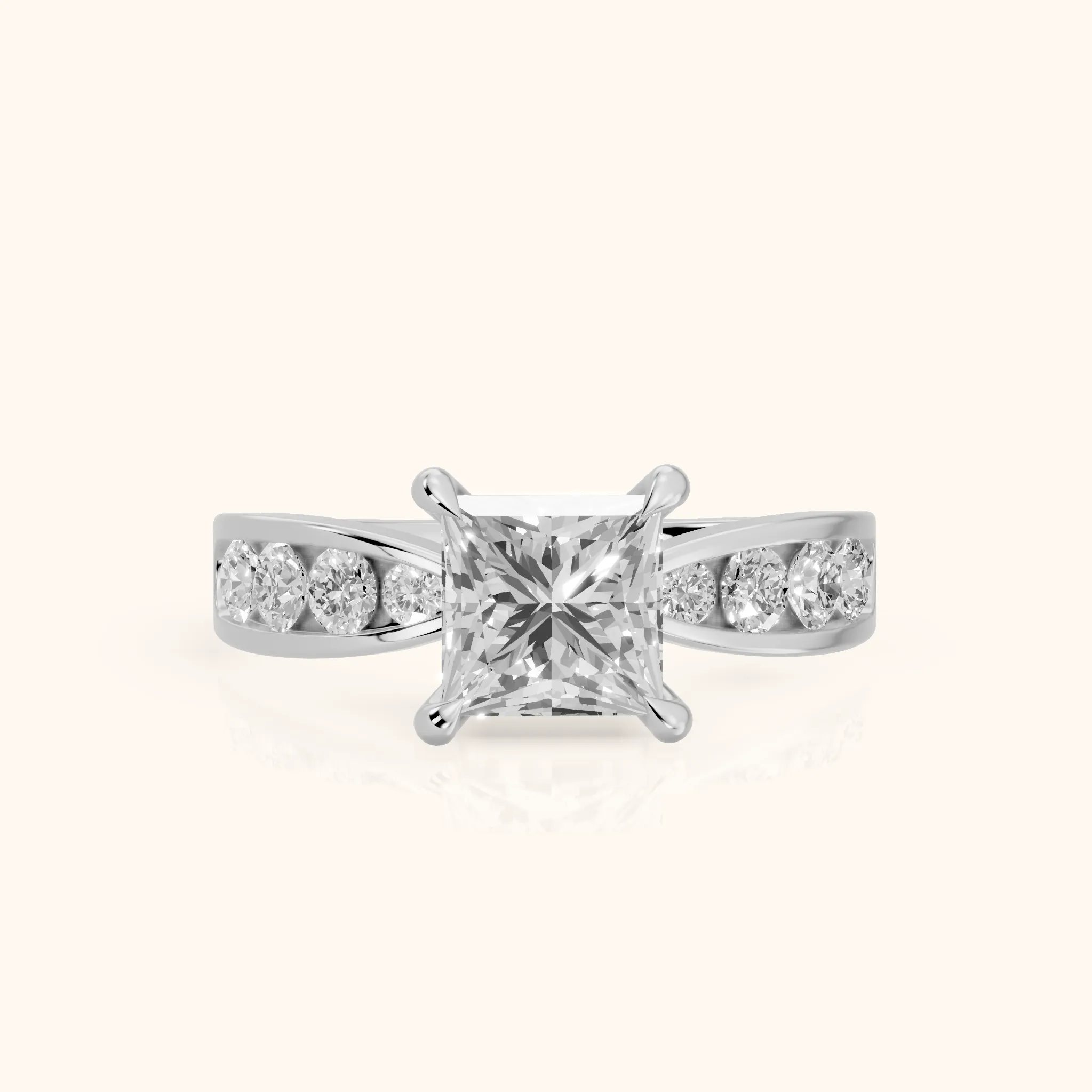 Noor Channel Set Sidestone Princess Diamond Engagement Ring in Platinum — view 1