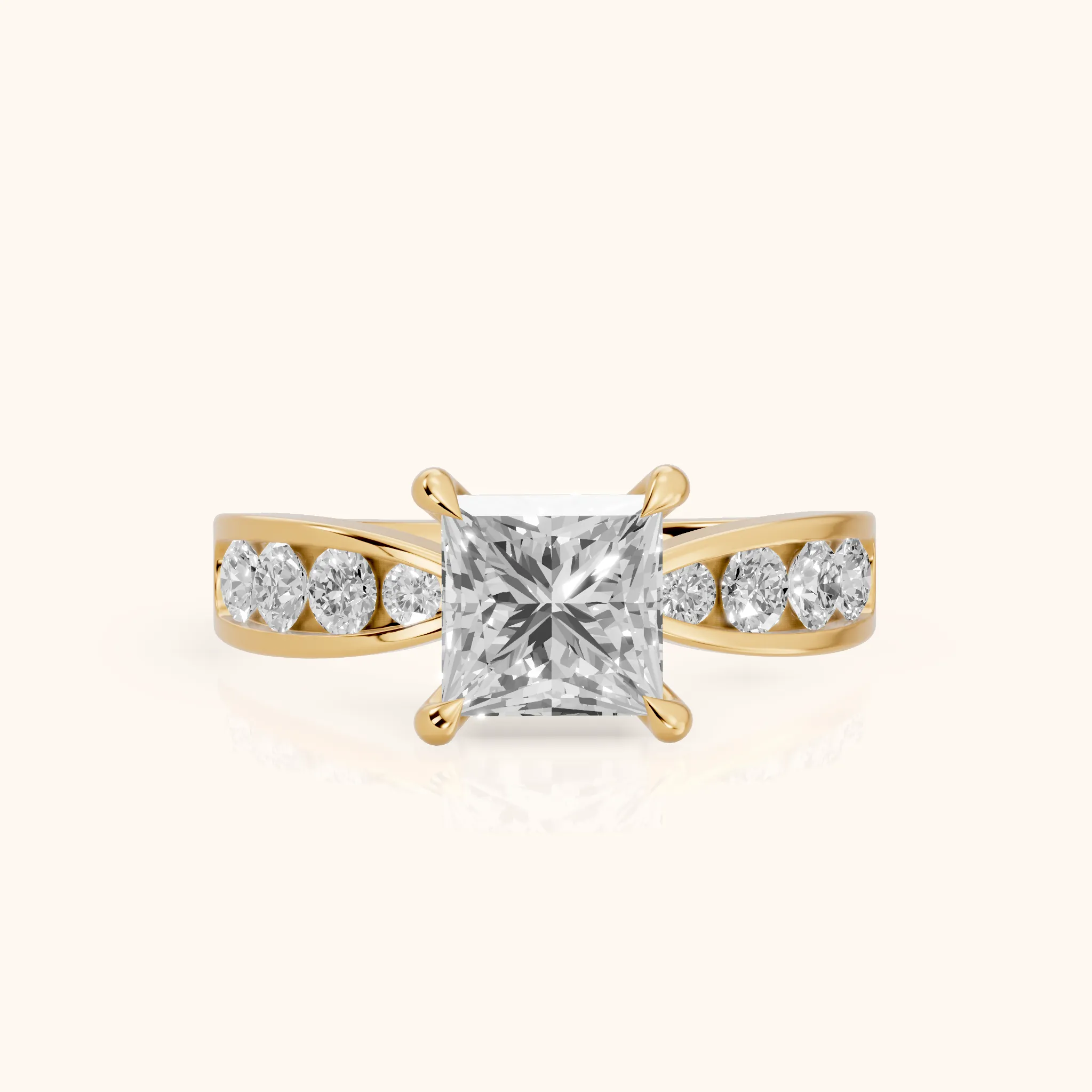 Noor Channel Set Sidestone Princess Diamond Engagement Ring in Yellow Gold — view 1