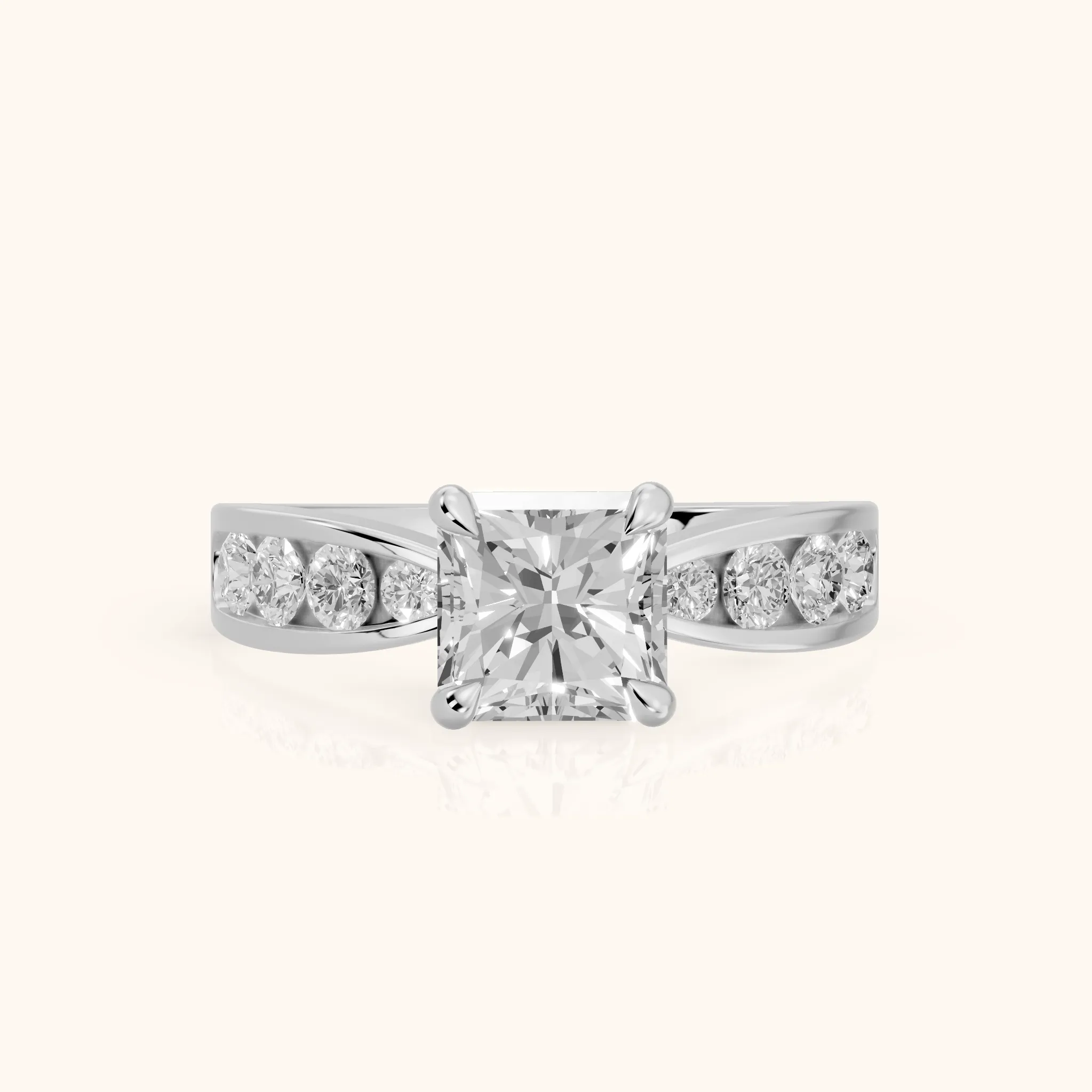 Noor Channel Set Sidestone Radiant Diamond Engagement Ring in Silver — view 1