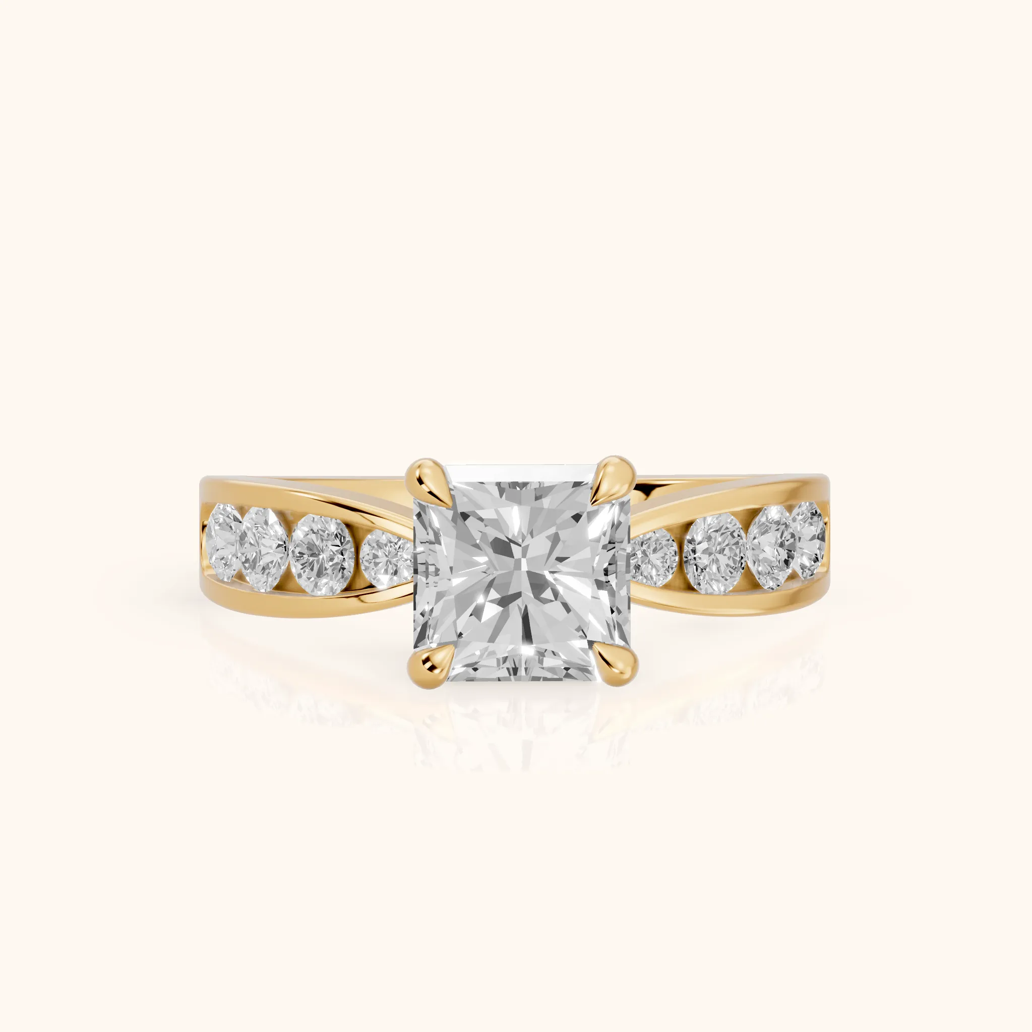 Noor Channel Set Sidestone Radiant Diamond Engagement Ring in Yellow Gold — view 1