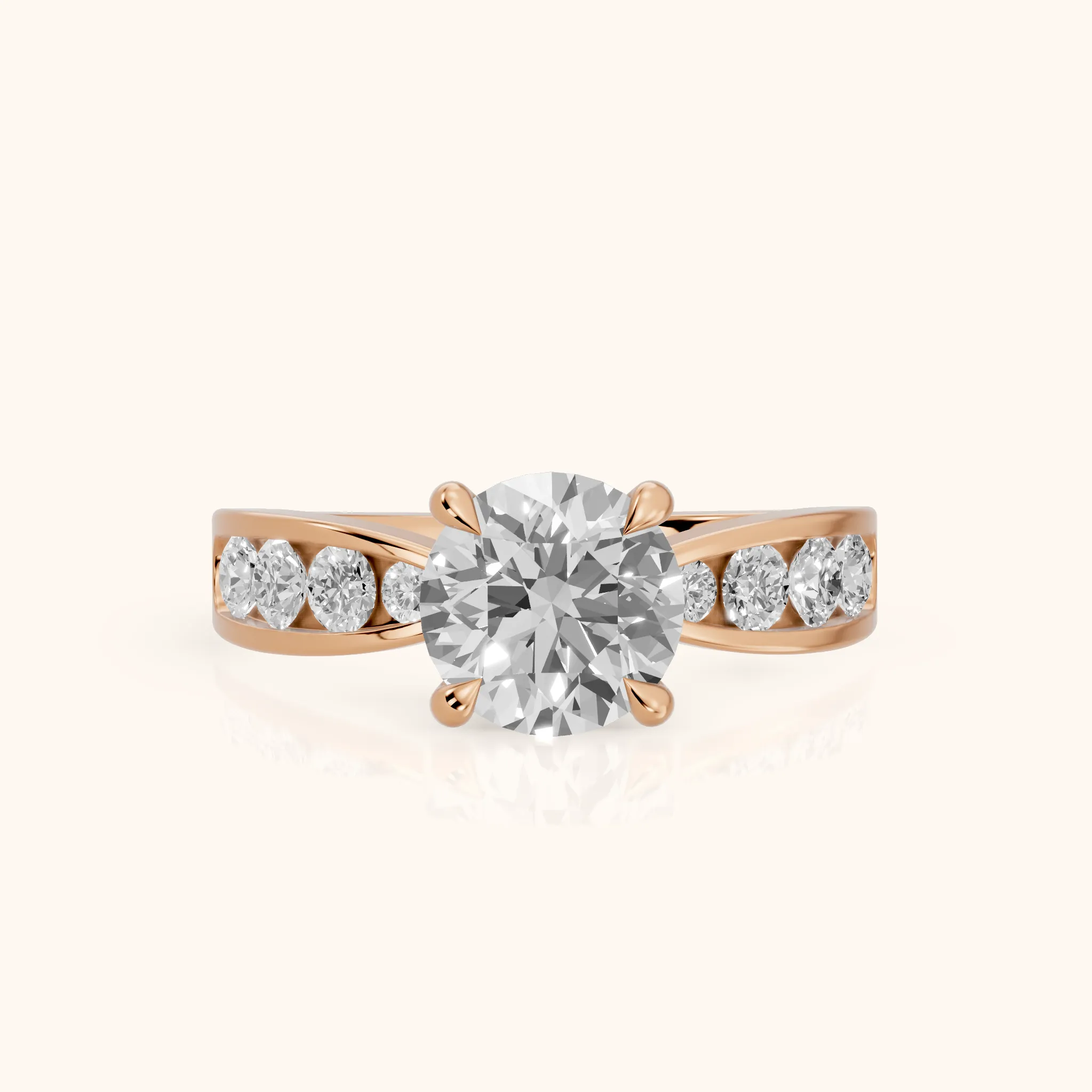 Noor Channel Set Sidestone Round Diamond Engagement Ring in Rose Gold — view 1