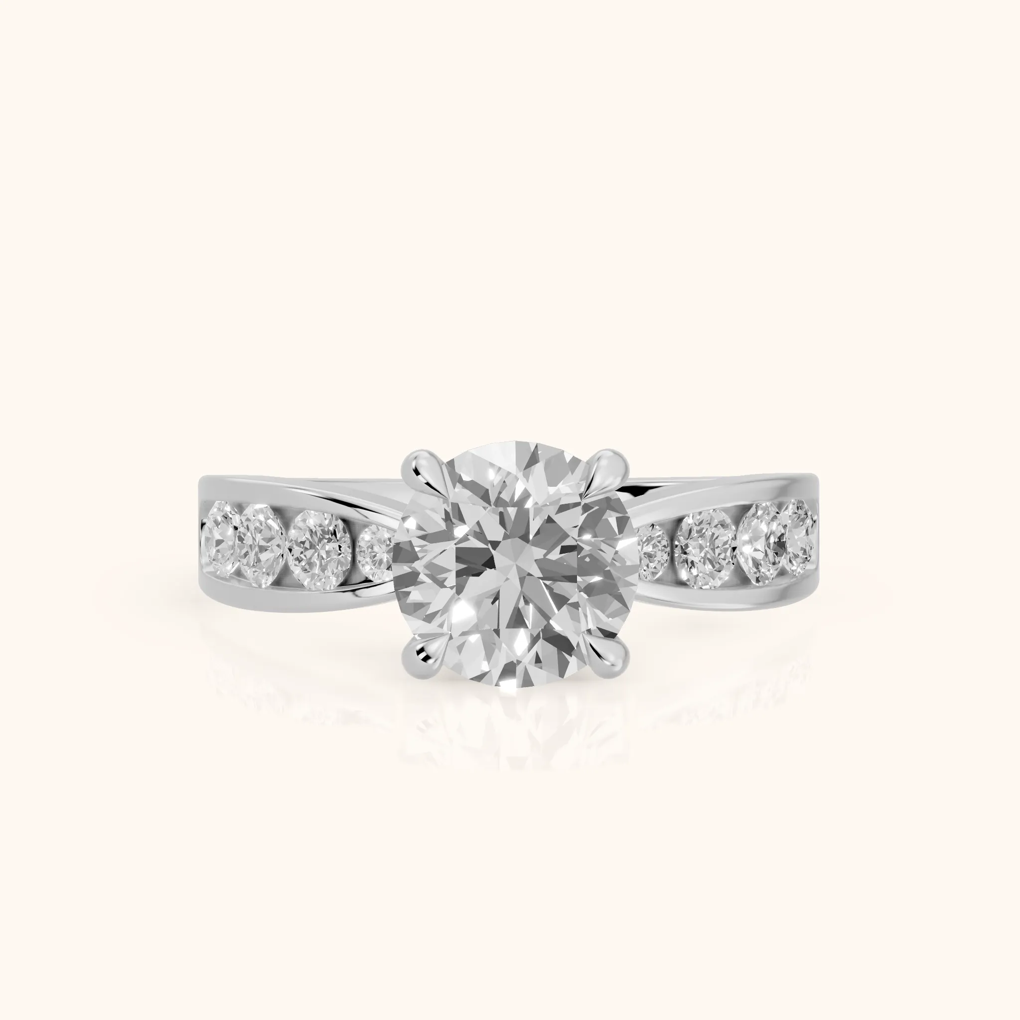 Noor Channel Set Sidestone Round Diamond Engagement Ring in Silver — view 1