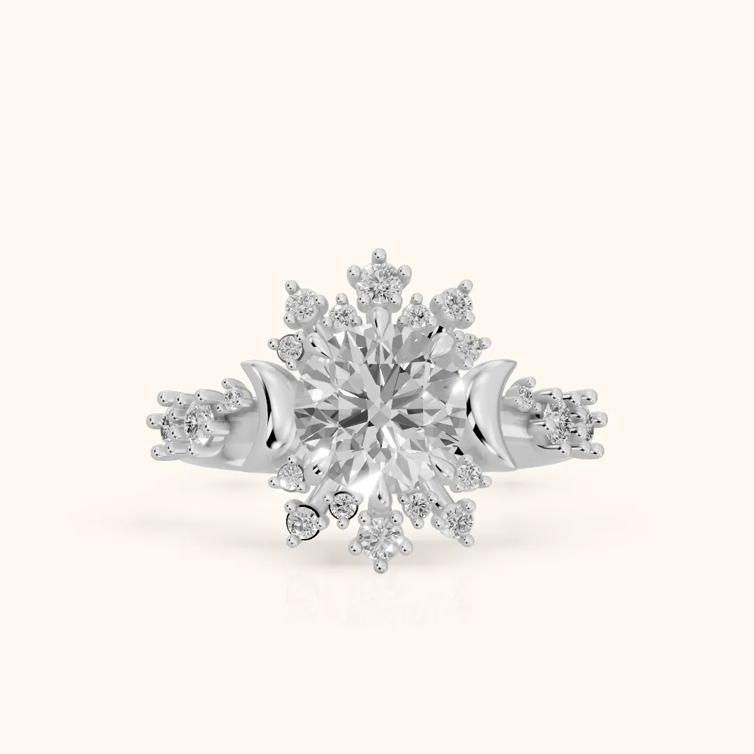 Solara Cluster Halo Round Diamond Engagement Ring in White Gold — view 2