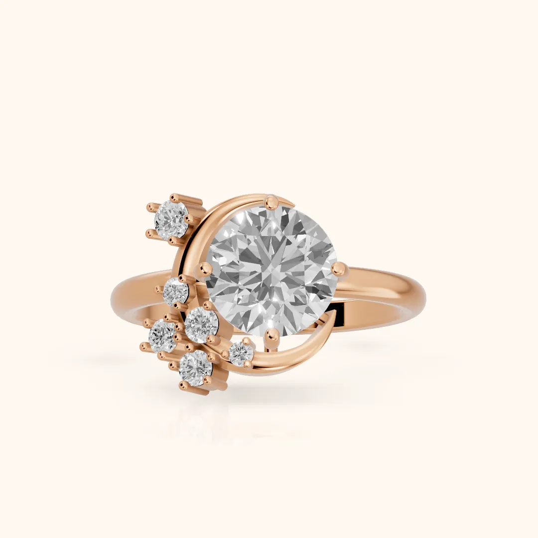 Lunaria Half-Moon Cluster Round Diamond Engagement Ring in Rose Gold — view 2