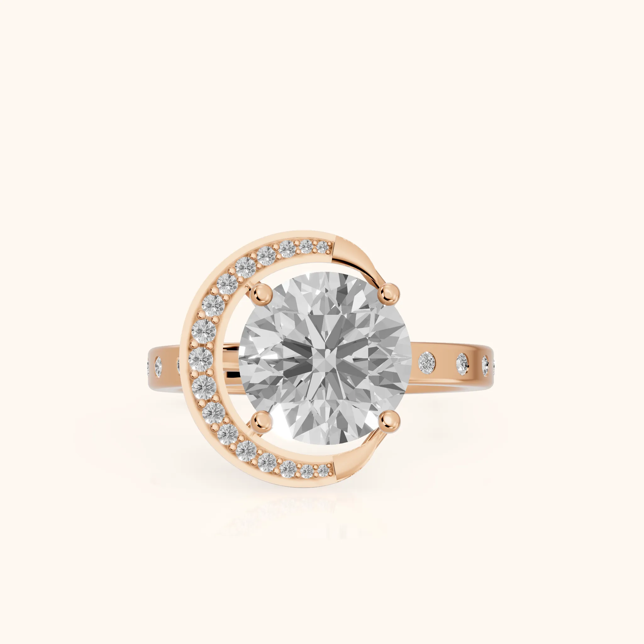 Aurelia Moon Halo Round Diamond Engagement Ring in Rose Gold — view 1