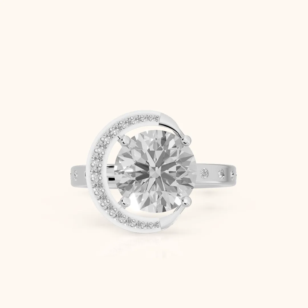 Aurelia Moon Halo Round Diamond Engagement Ring in Silver — view 2
