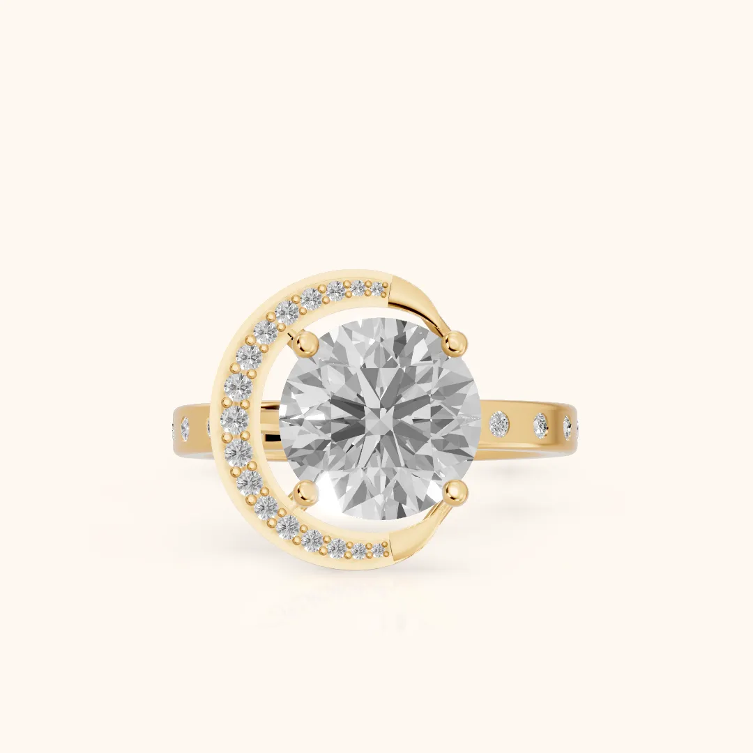 Aurelia Moon Halo Round Diamond Engagement Ring in Yellow Gold — view 2