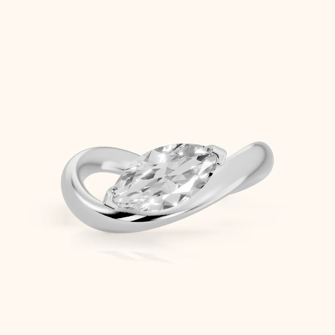 Nora Bypass Solitaire Marquise Diamond Engagement Ring in Platinum — view 2