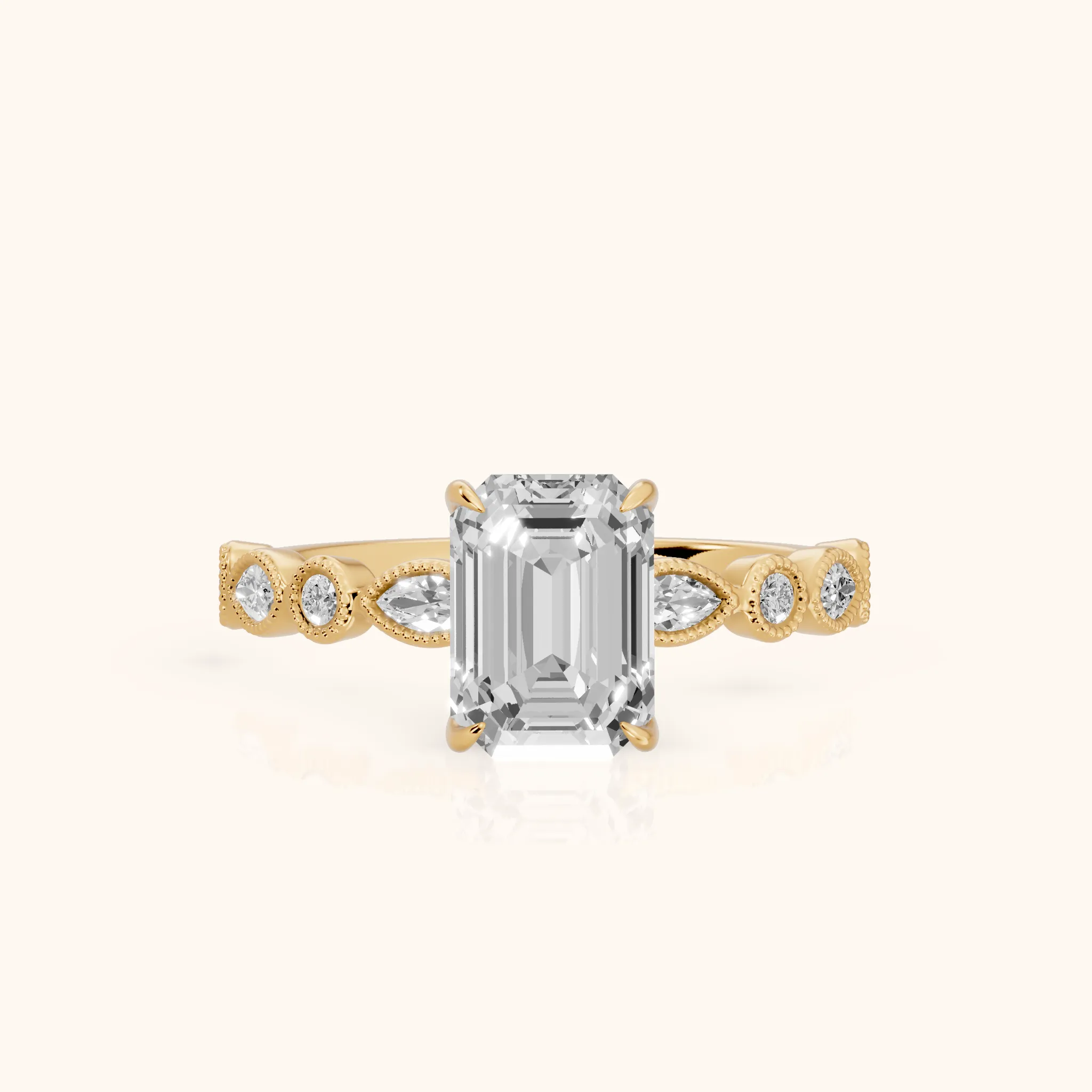 Lena Milgrain Leaf Emerald Diamond Engagement Ring in Yellow Gold — view 1