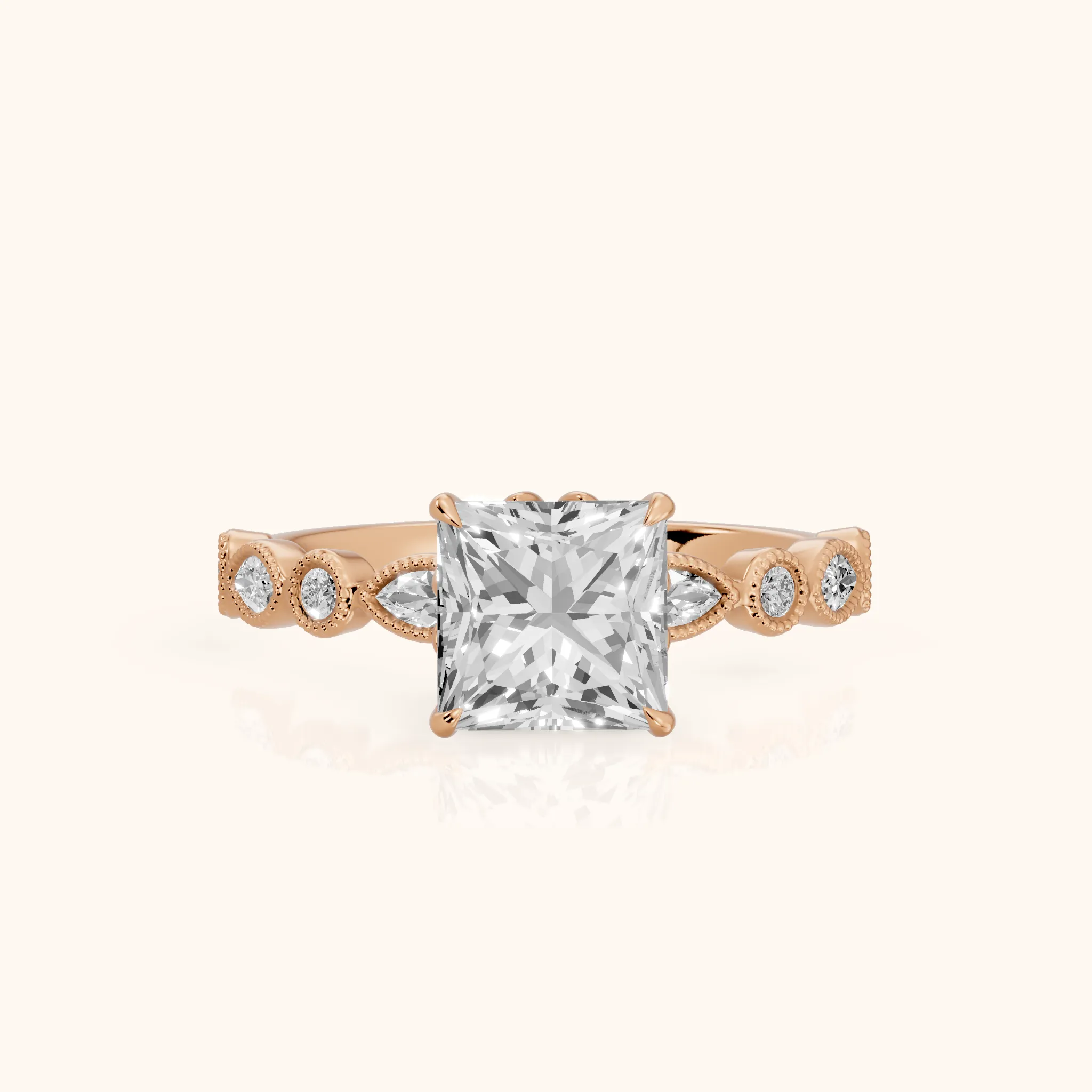 Lena Milgrain Leaf Princess Diamond Engagement Ring in Rose Gold — view 1