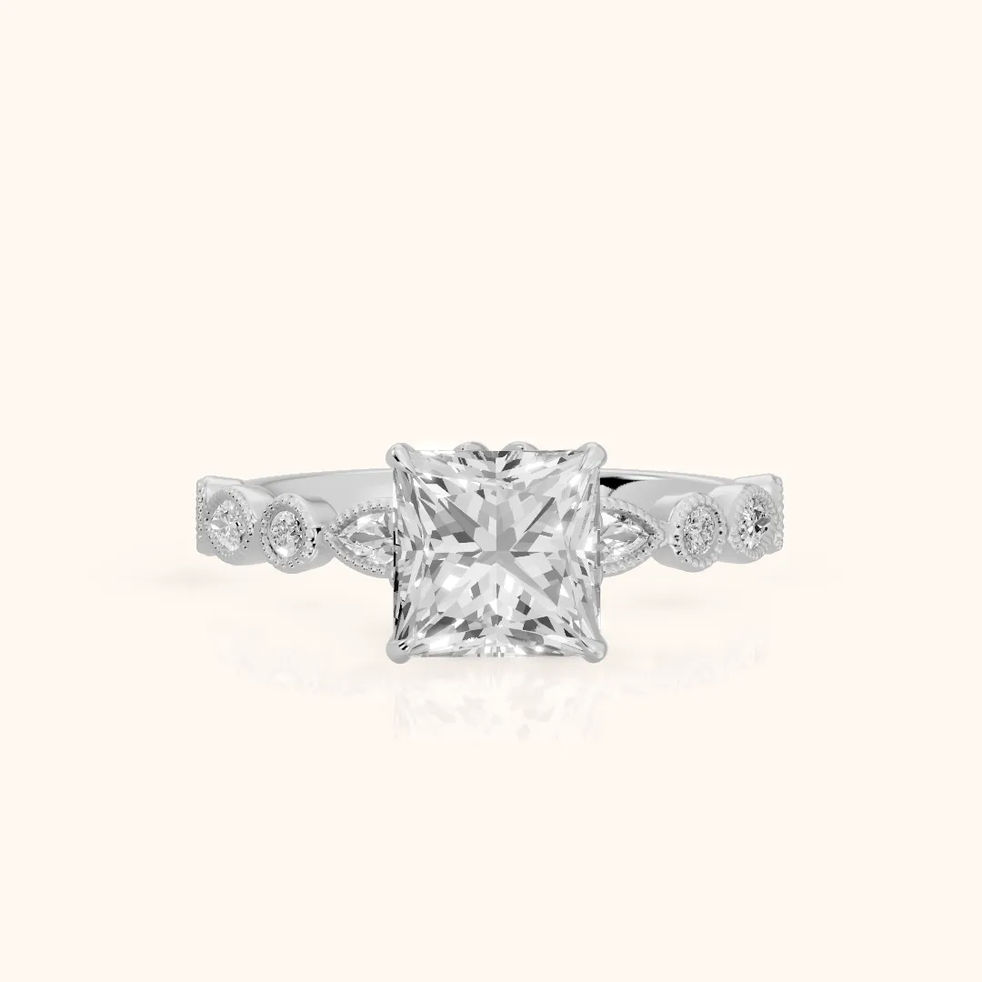 Lena Milgrain Leaf Princess Diamond Engagement Ring in Platinum — view 2