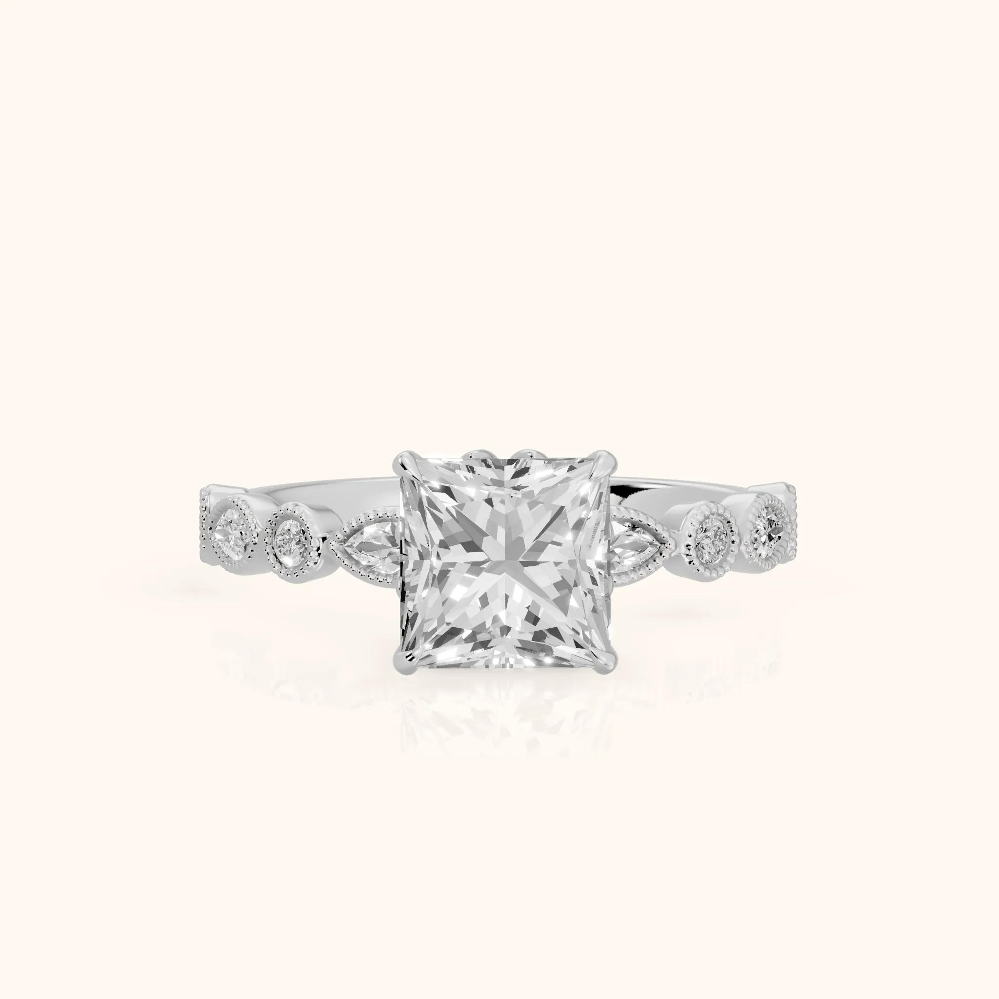 Lena Milgrain Leaf Princess Diamond Engagement Ring in Platinum — view 1