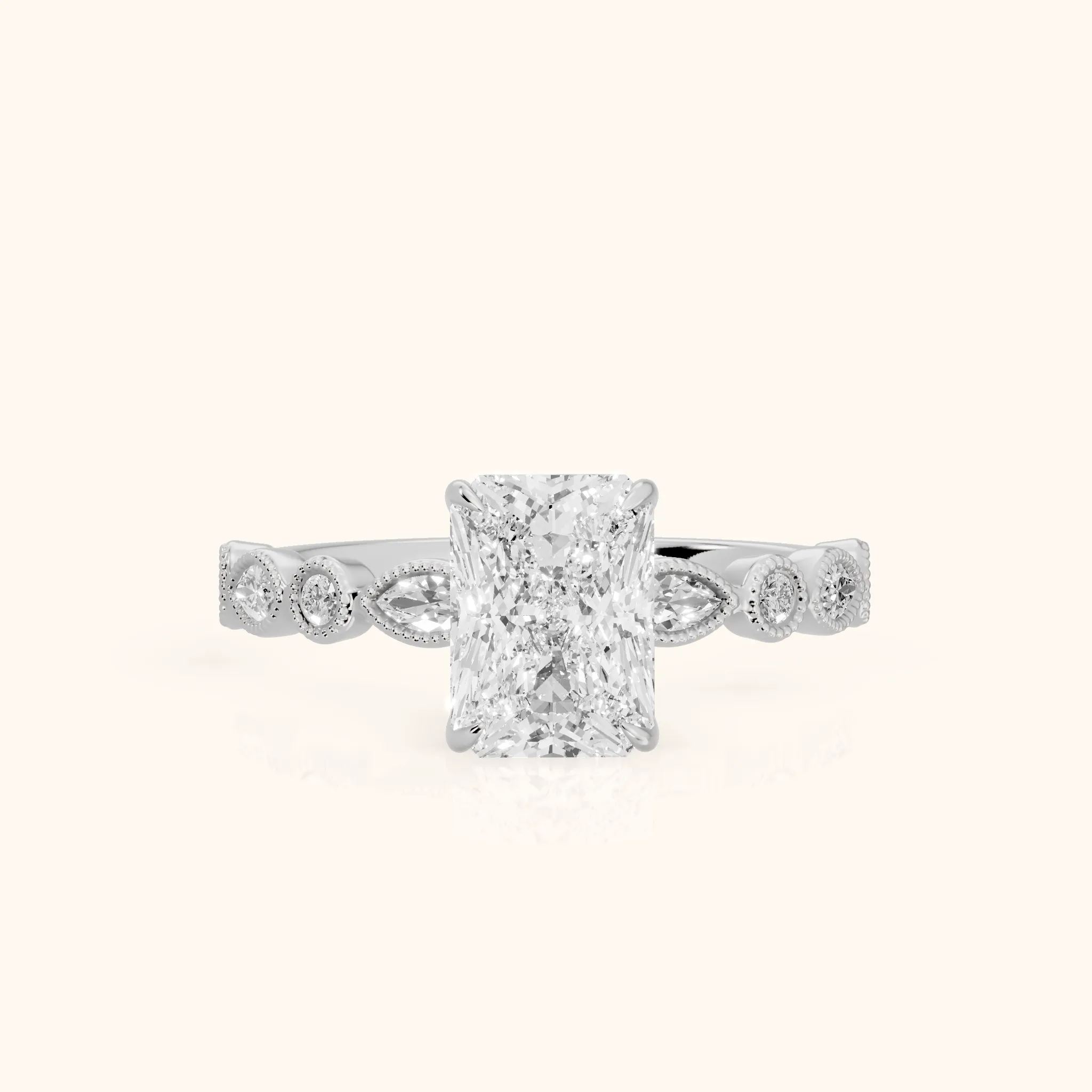Lena Milgrain Leaf Radiant Diamond Engagement Ring in Silver — view 1