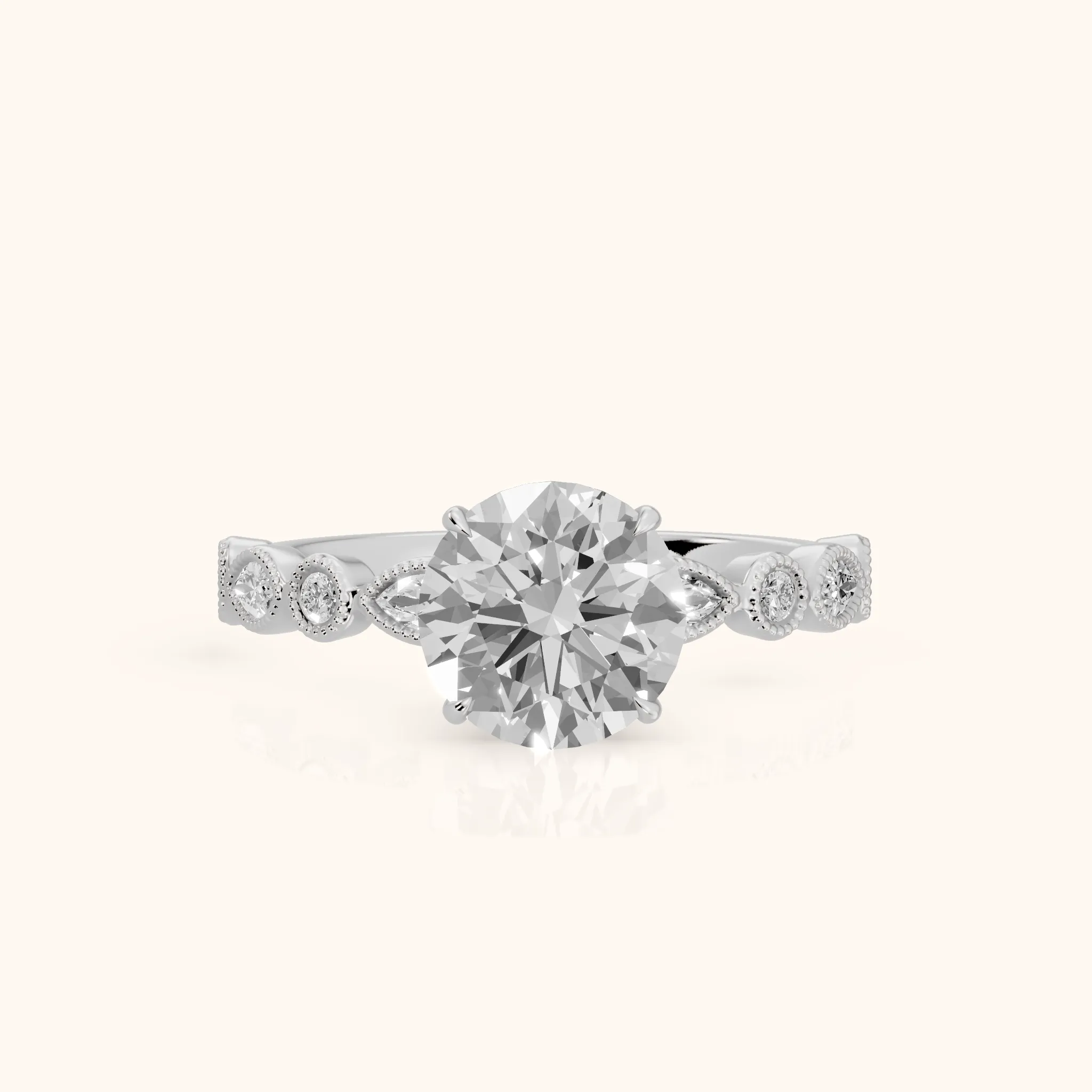 Lena Milgrain Leaf Round Diamond Engagement Ring in Silver — view 1