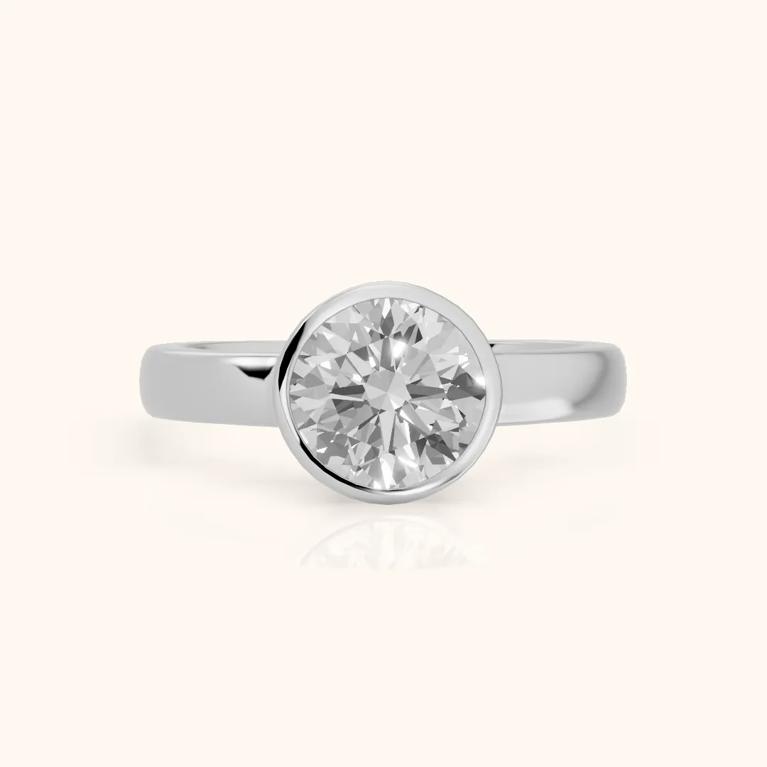 Cleo Bezel Solitaire Round Diamond Engagement Ring in Silver — view 2