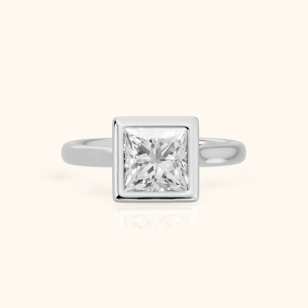 Isla Bezel Solitaire Princess Diamond Engagement Ring in Silver — view 2