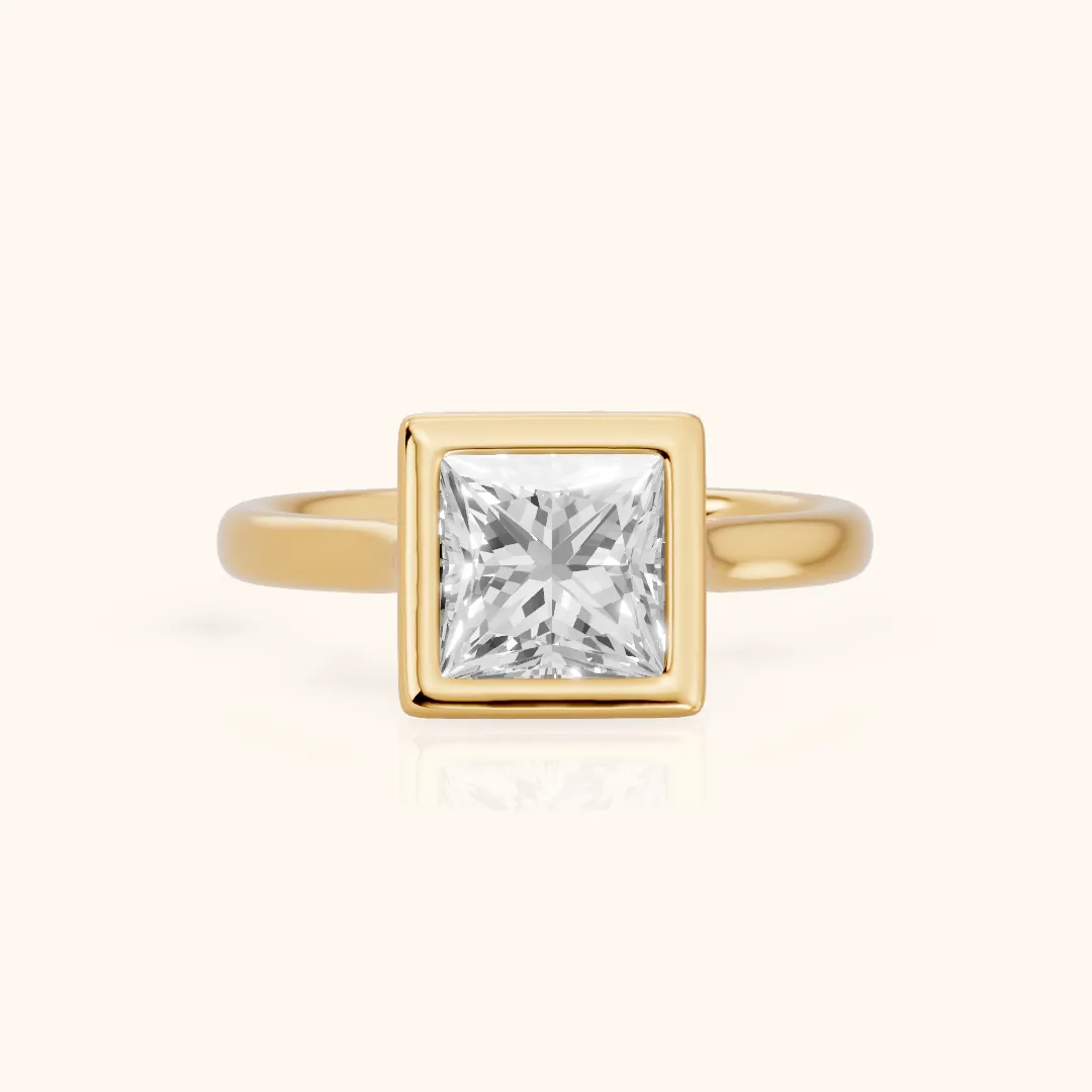 Isla Bezel Solitaire Princess Diamond Engagement Ring in Yellow Gold — view 2