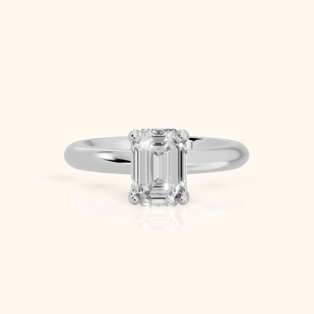 Clementine Solitaire Emerald Diamond Engagement Ring in Silver — view 2