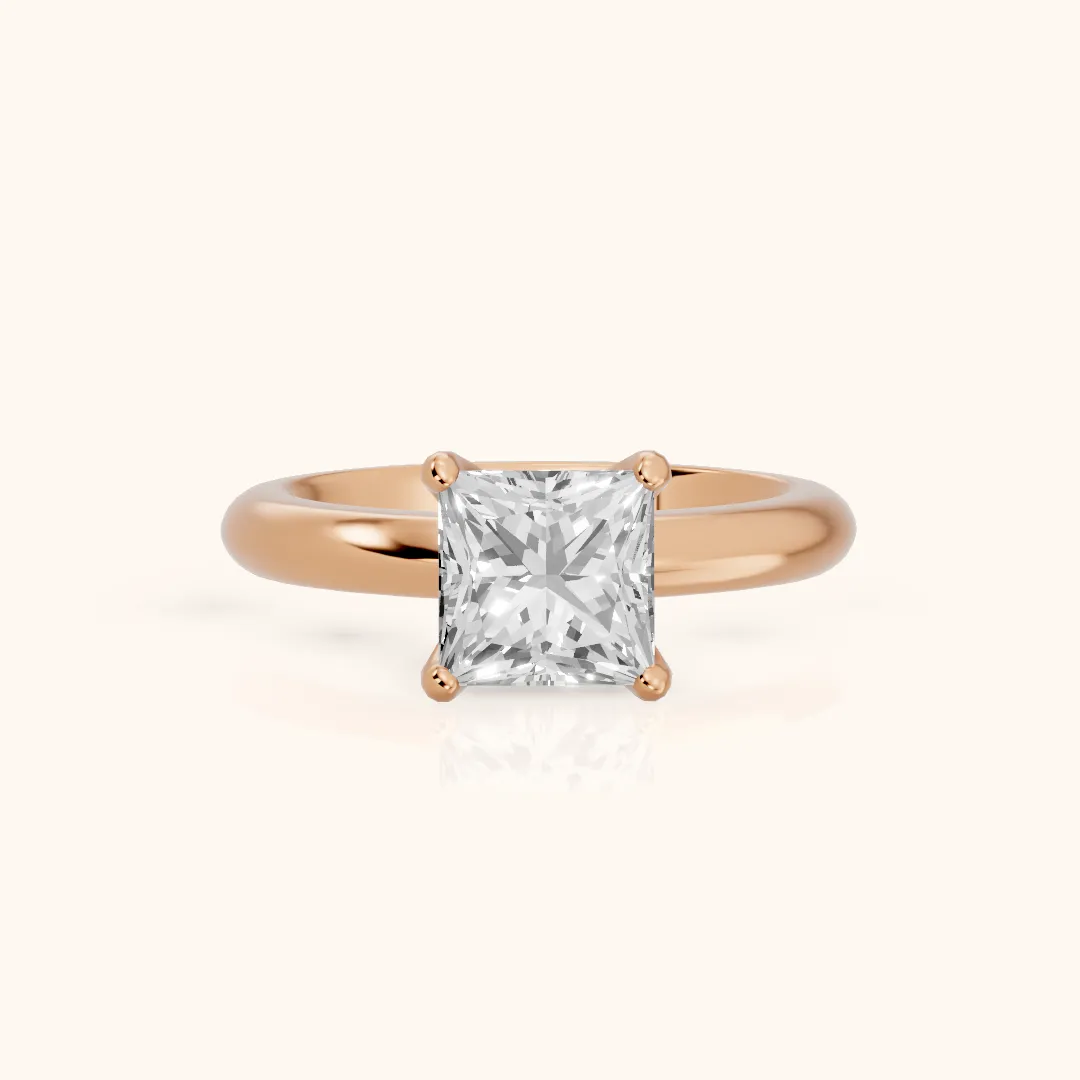 Clementine Solitaire Princess Diamond Engagement Ring in Rose Gold — view 2