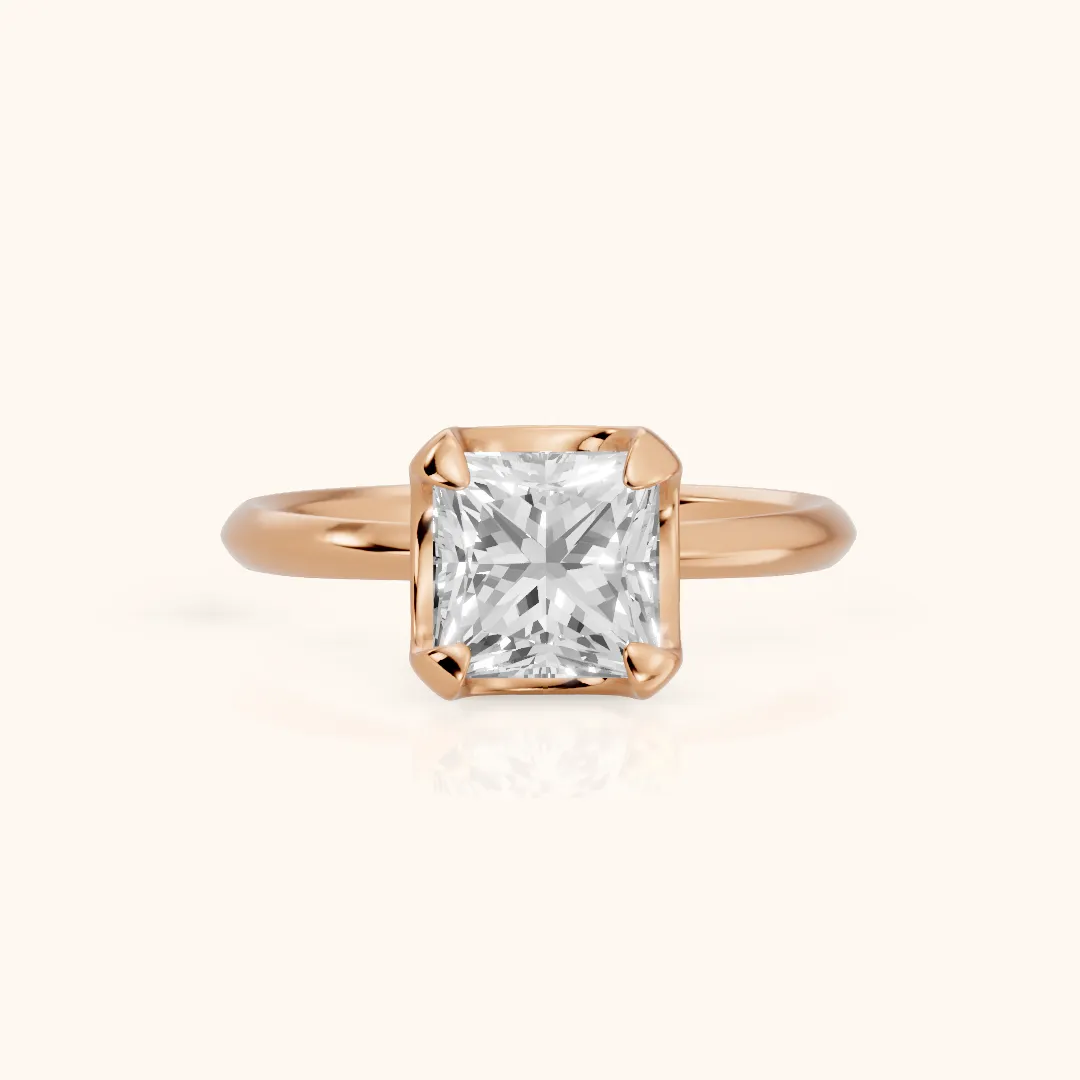 Adele Crown Solitaire Princess Diamond Engagement Ring in Rose Gold — view 2