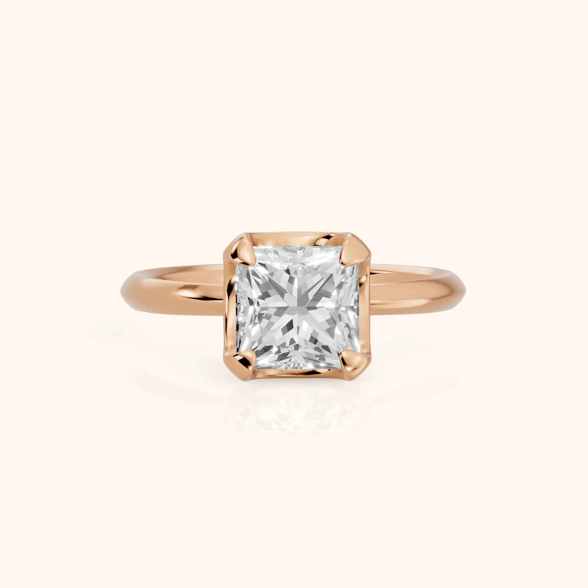Adele Crown Solitaire Princess Diamond Engagement Ring in Rose Gold — view 1