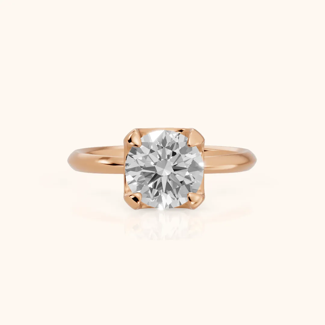 Adele Crown Solitaire Round Diamond Engagement Ring in Rose Gold — view 2