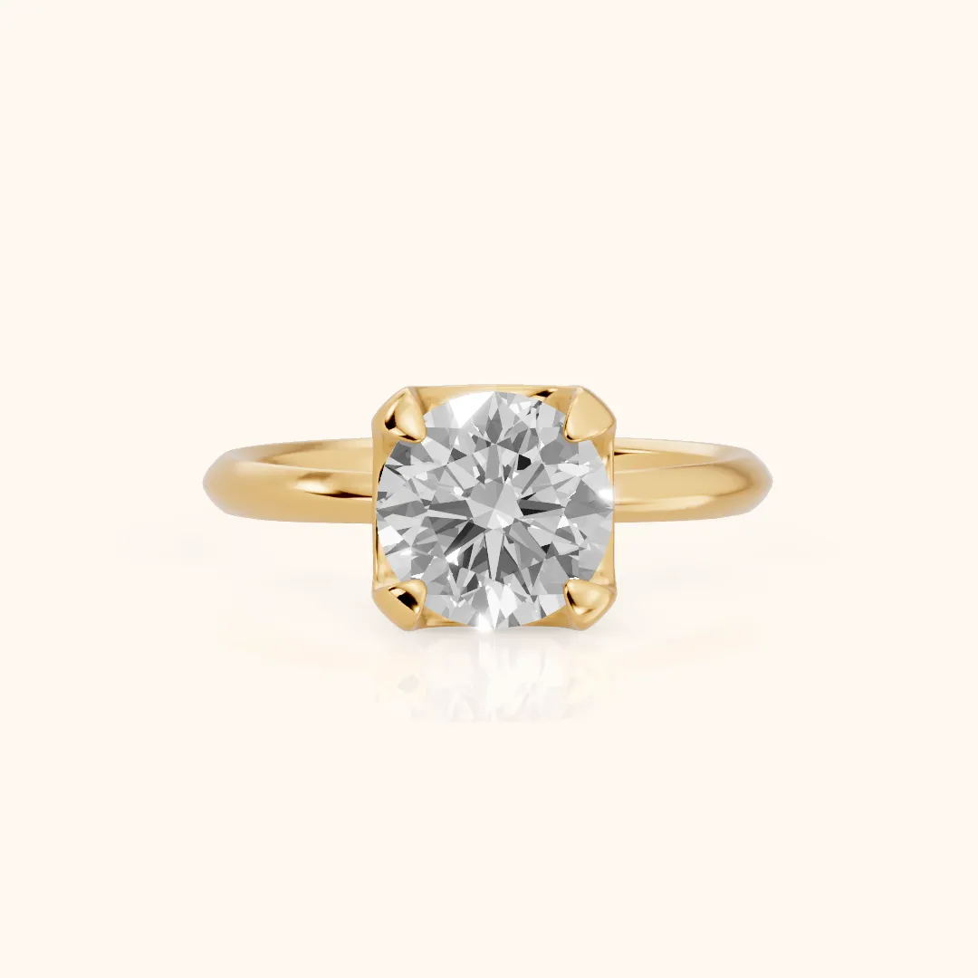 Adele Crown Solitaire Round Diamond Engagement Ring in Yellow Gold — view 2