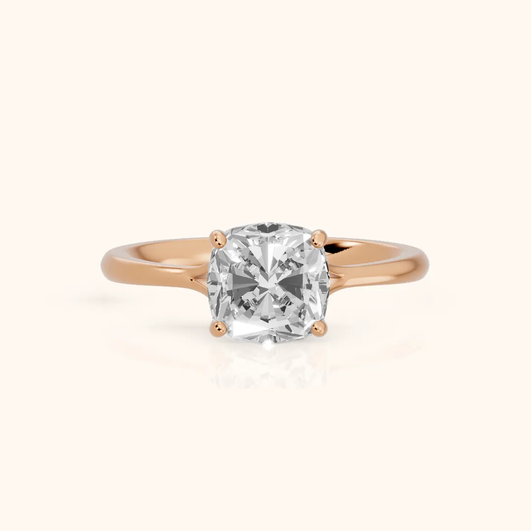 Blanche Solitaire Split Shank Cushion Diamond Engagement Ring in Rose Gold — view 2