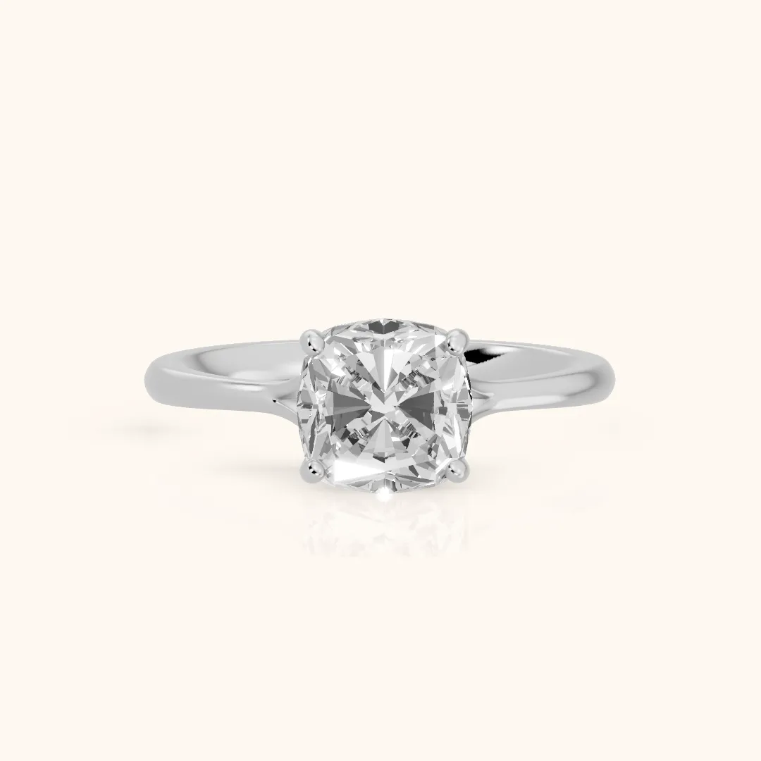 Blanche Solitaire Split Shank Cushion Diamond Engagement Ring in Silver — view 2