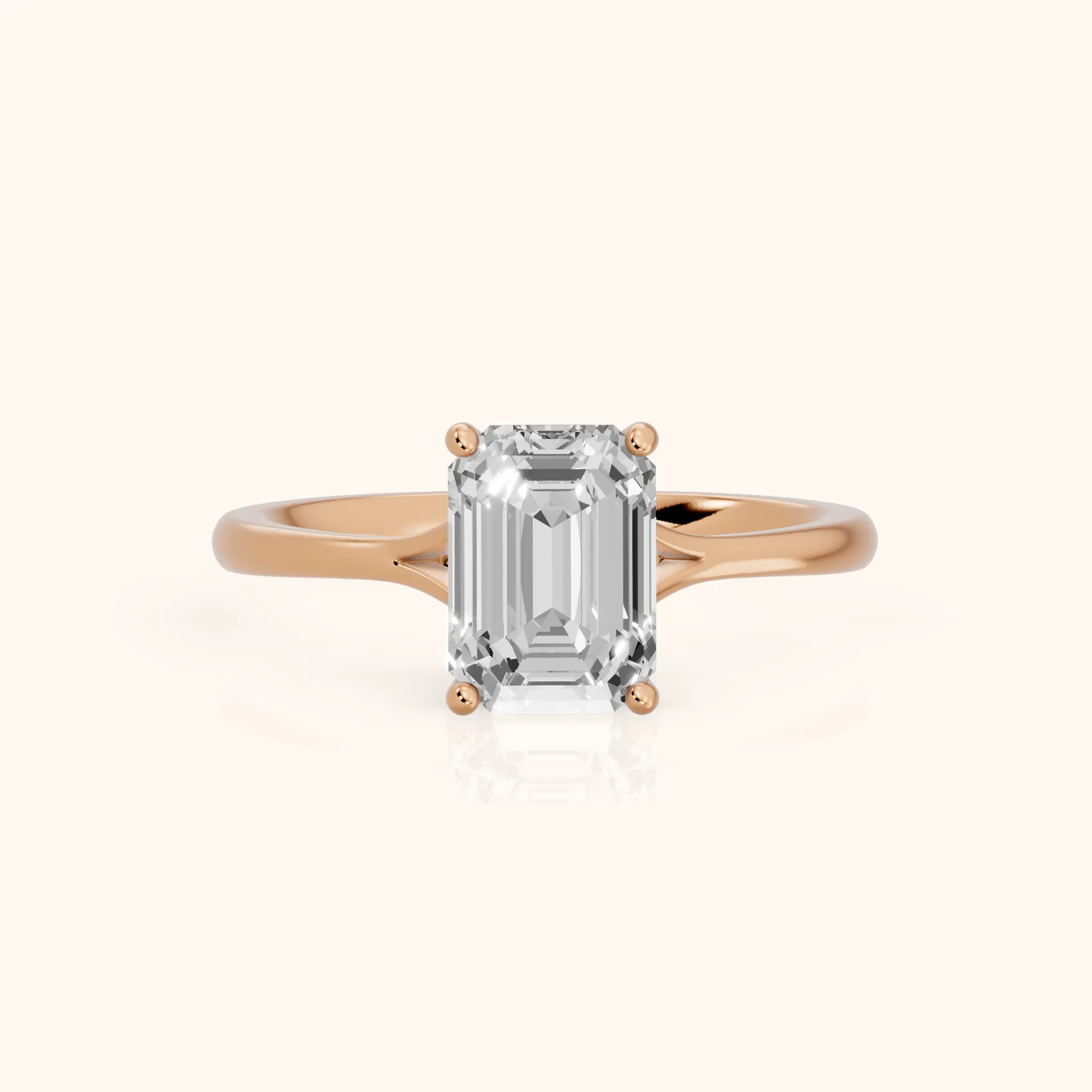 Blanche Solitaire Split Shank Emerald Diamond Engagement Ring in Rose Gold — view 1